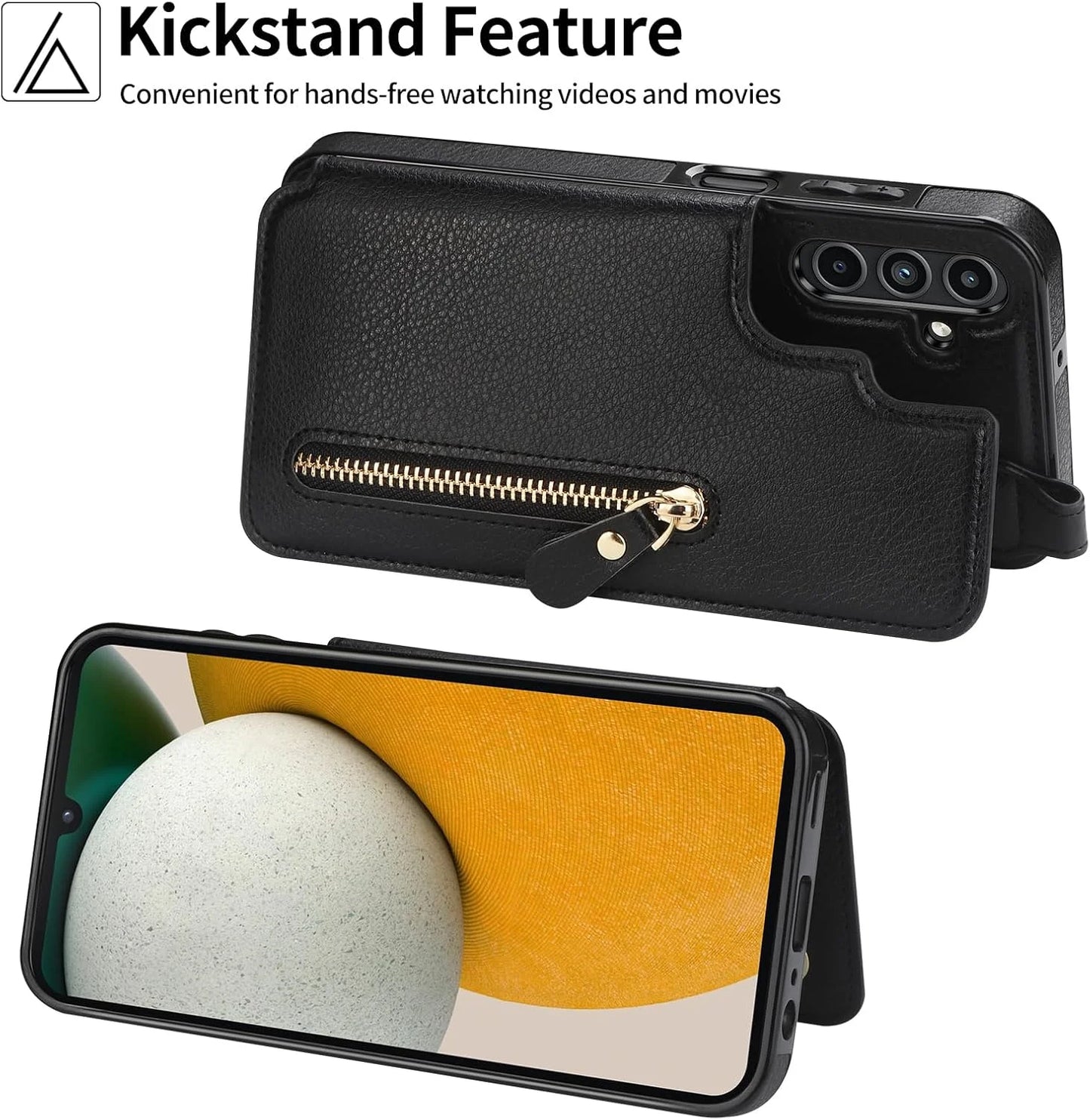 Black PU Leather SAMONPOW for Samsung Galaxy A15 5G Case Wallet with Card Holder, Premium PU Leather Kickstand Card Slots Case, Double Magnetic Clasp Durable Shockproof Phone Case for Samsung A15 5G, Black, Brand New condition - View 6