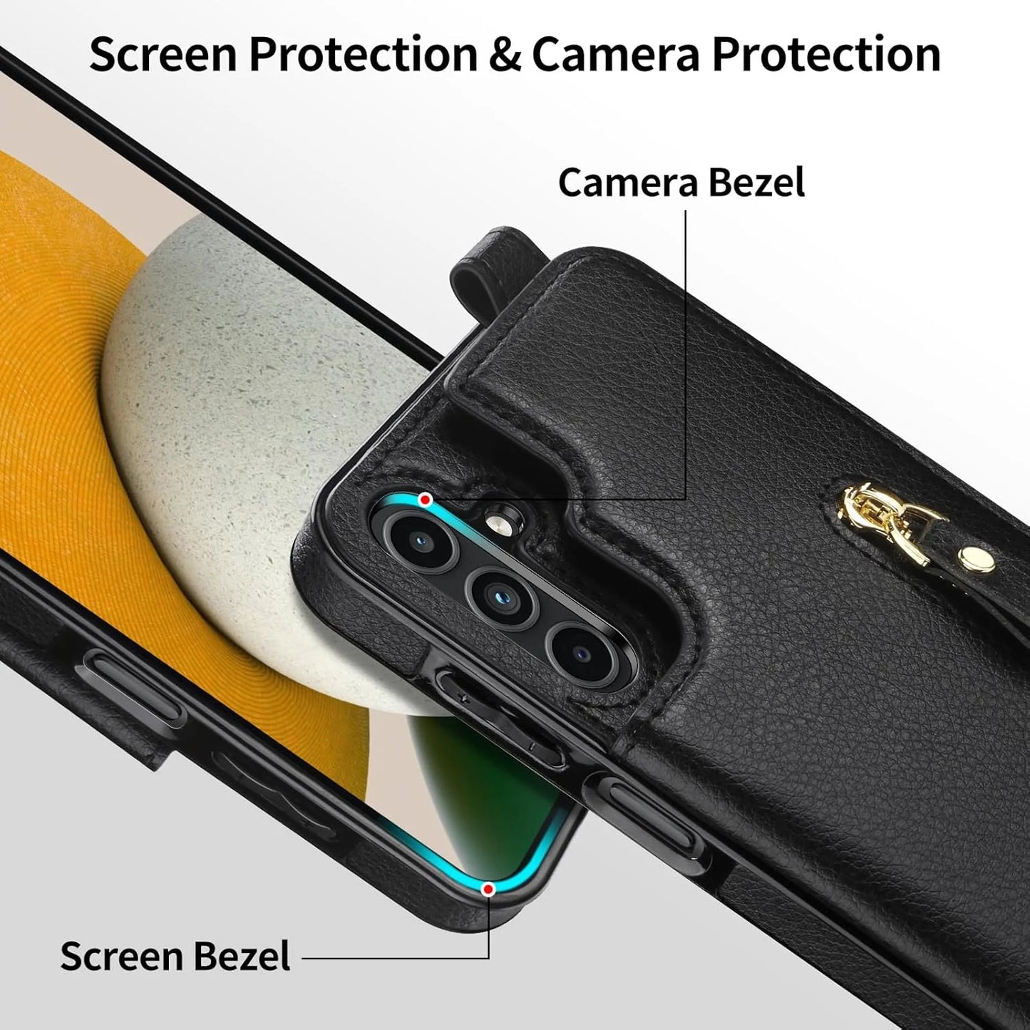 Black PU Leather SAMONPOW for Samsung Galaxy A15 5G Case Wallet with Card Holder, Premium PU Leather Kickstand Card Slots Case, Double Magnetic Clasp Durable Shockproof Phone Case for Samsung A15 5G, Black, Brand New condition - View 7