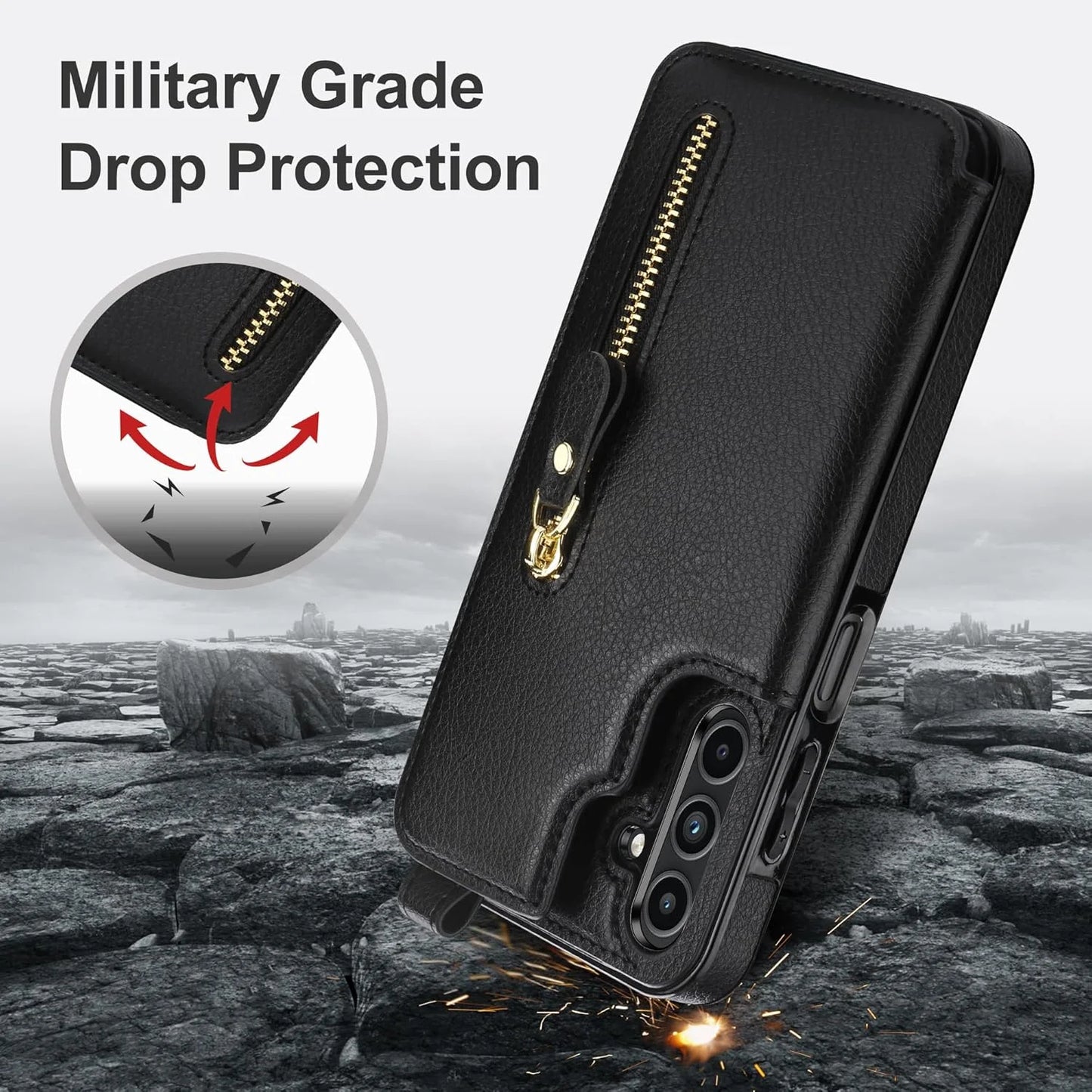 Black PU Leather SAMONPOW for Samsung Galaxy A15 5G Case Wallet with Card Holder, Premium PU Leather Kickstand Card Slots Case, Double Magnetic Clasp Durable Shockproof Phone Case for Samsung A15 5G, Black, Brand New condition - View 8