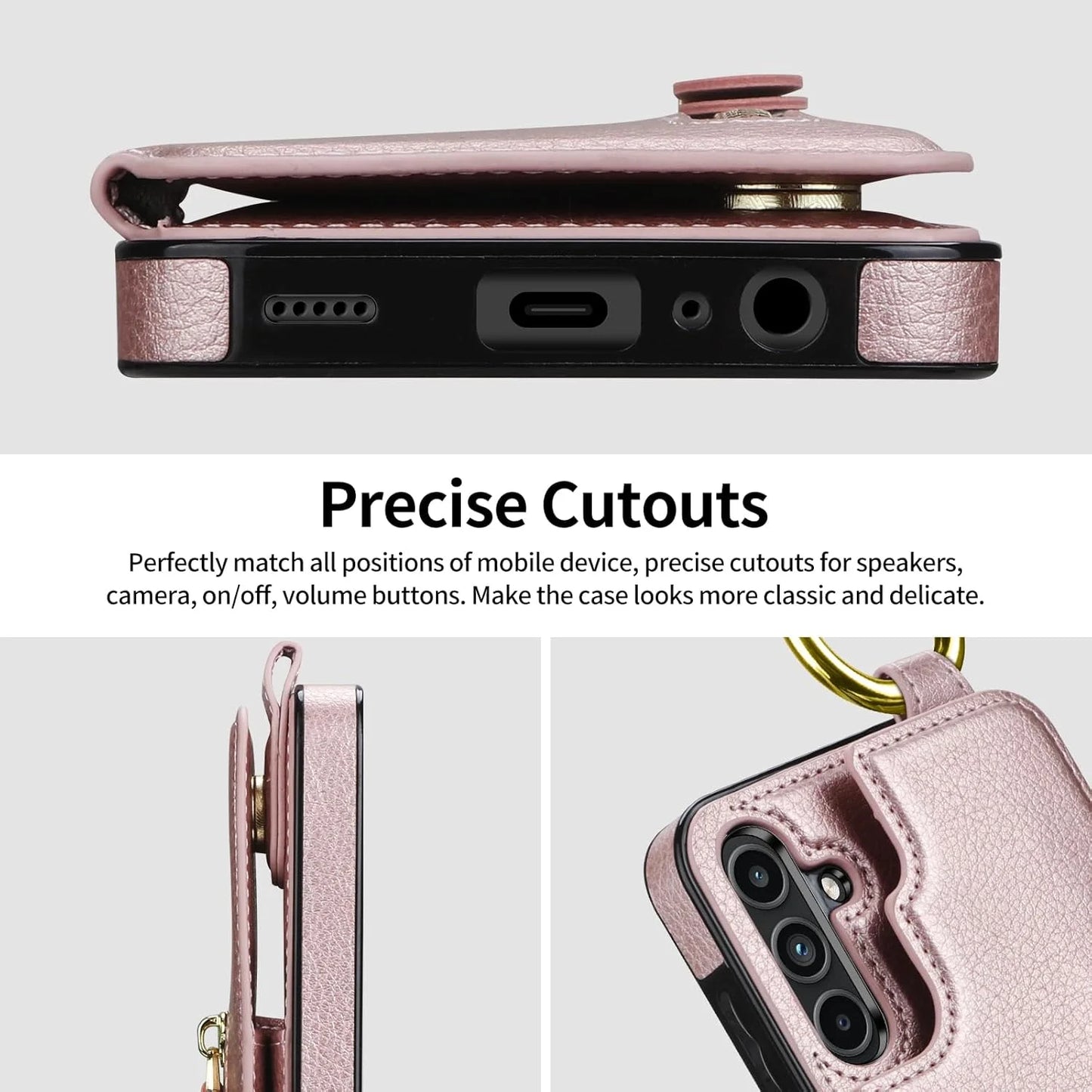 Rose Gold PU Leather SAMONPOW for Samsung Galaxy A15 5G Case Wallet with Card Holder, Premium PU Leather Kickstand Card Slots Case, Double Magnetic Clasp Durable Shockproof Phone Case for Samsung A15 5G, Rose Gold, Brand New condition - View 9
