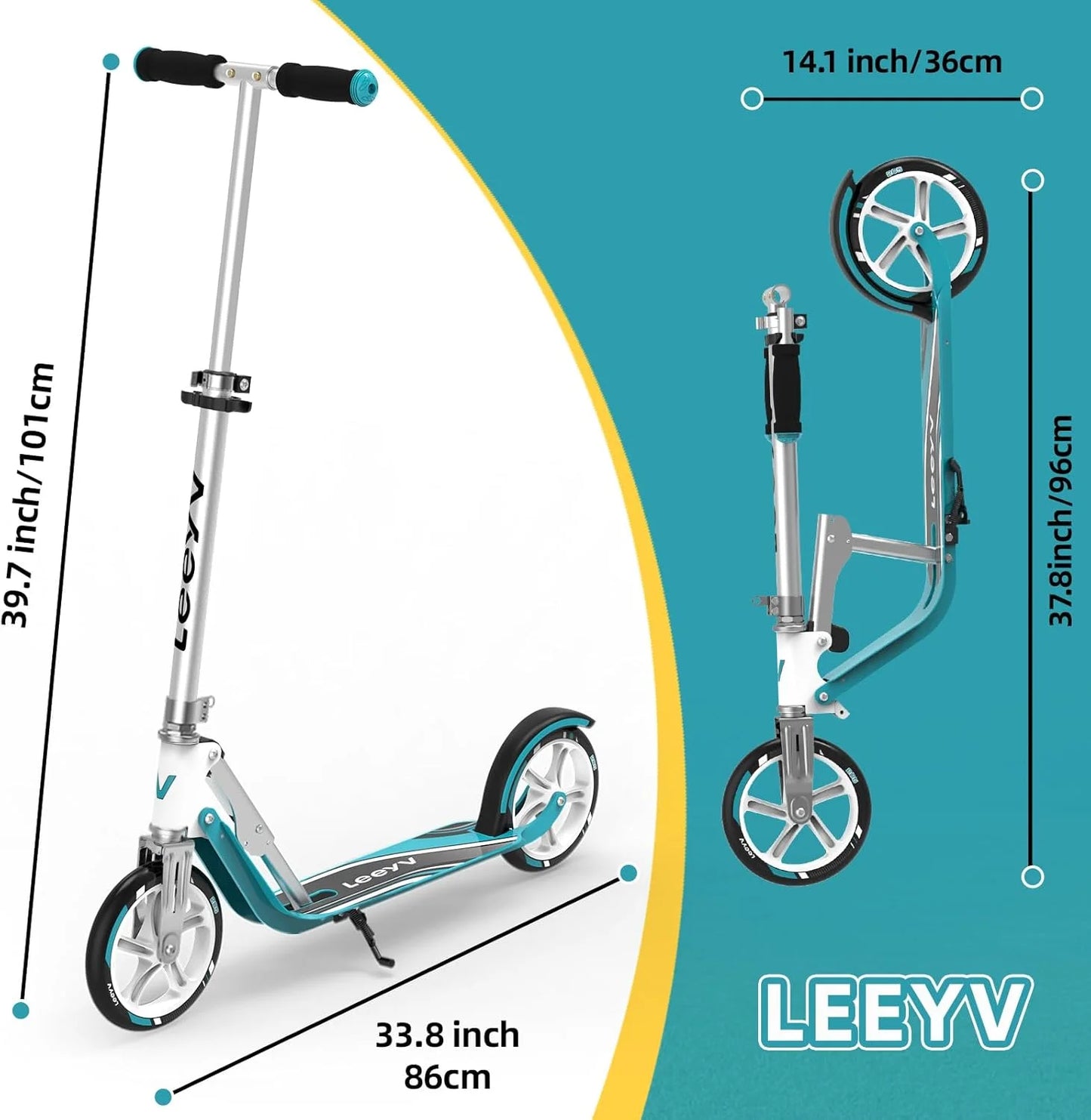 Turquoise Aluminum Scooter for Kids 6-12 & Adults | Adjustable Height, Foldable, Lightweight Aluminum Frame | Holds Up to 220lbs | Smooth Ride on Any Terrain 205Turquoise, Good Condition condition - View 8