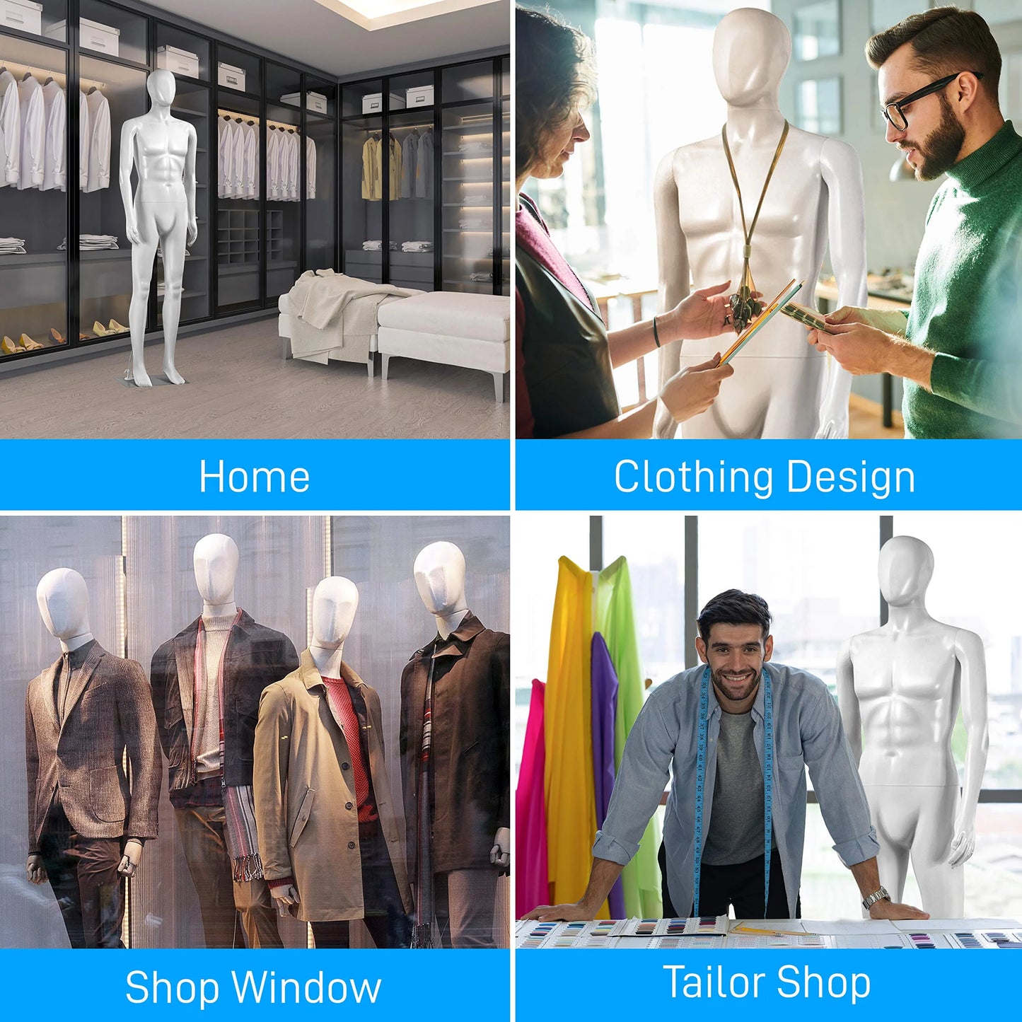 White Mixed SereneLife Adjustable Male Mannequin, Full Body Dress Form, Detachable Mannequin, Poseable Life-Size Torso for Retail Clothing Shops, 73'' Tall, 360° Rotating Head, White, SLMAQML, Good Condition condition - View 10
