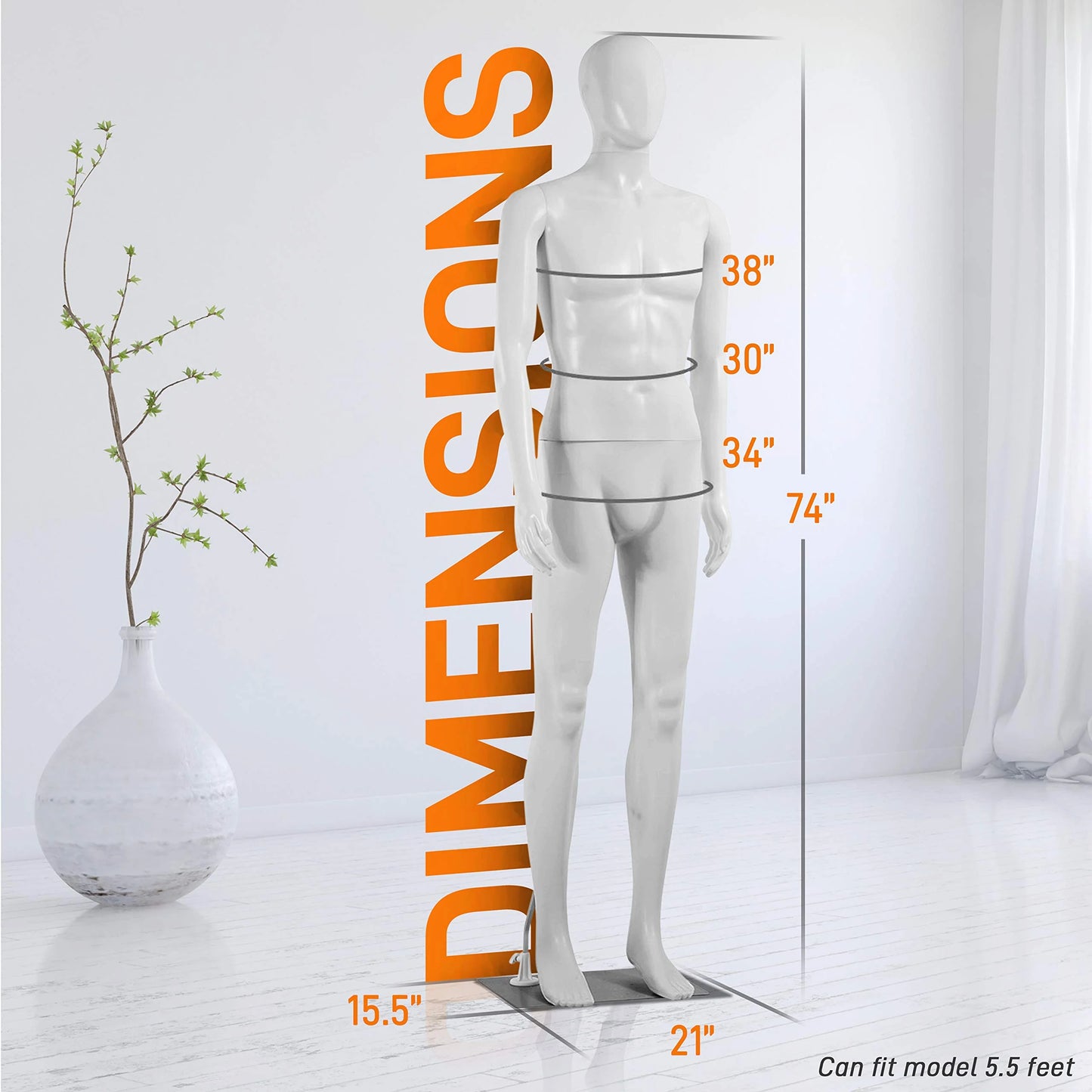 White Mixed SereneLife Adjustable Male Mannequin, Full Body Dress Form, Detachable Mannequin, Poseable Life-Size Torso for Retail Clothing Shops, 73'' Tall, 360° Rotating Head, White, SLMAQML, Good Condition condition - View 6