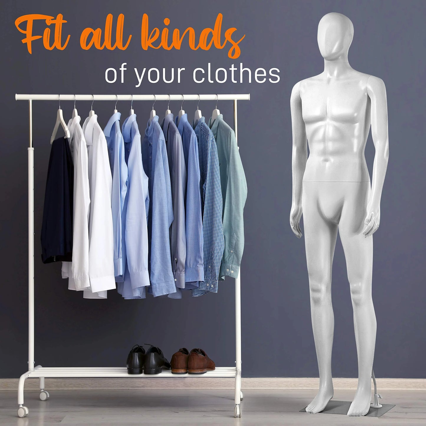 White Mixed SereneLife Adjustable Male Mannequin, Full Body Dress Form, Detachable Mannequin, Poseable Life-Size Torso for Retail Clothing Shops, 73'' Tall, 360° Rotating Head, White, SLMAQML, Good Condition condition - View 9