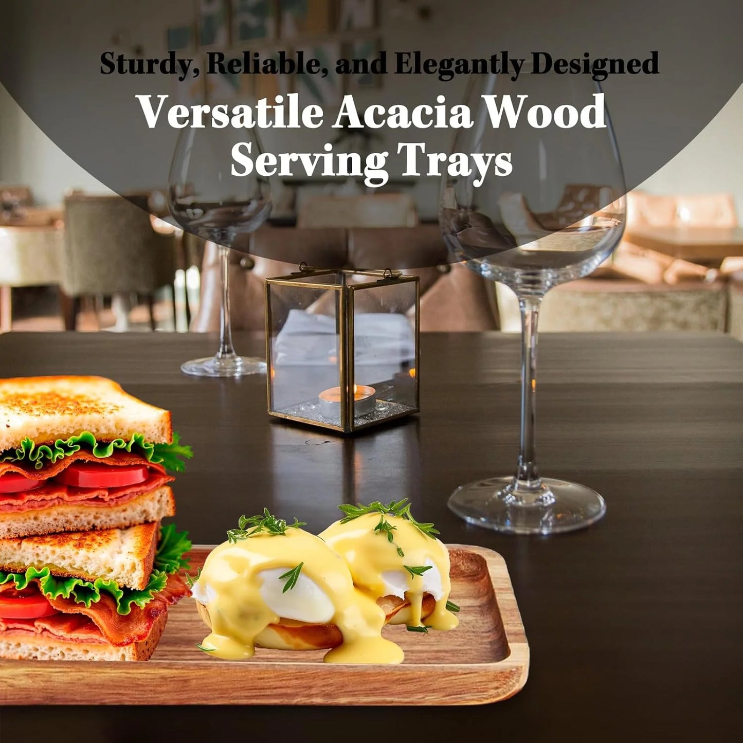 Natural Wood Acacia Wood Set of 3 Versatile Acacia Wood Serving Trays - Elegant Wooden Platters for Home Decor, Cheese, Fruit, and Charcuterie Presentation - Ideal for Hosting and Entertaining, Good Condition condition - View 5