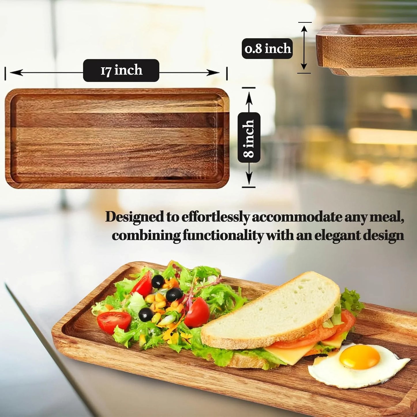 Natural Wood Acacia Wood Set of 3 Versatile Acacia Wood Serving Trays - Elegant Wooden Platters for Home Decor, Cheese, Fruit, and Charcuterie Presentation - Ideal for Hosting and Entertaining, Good Condition condition - View 9