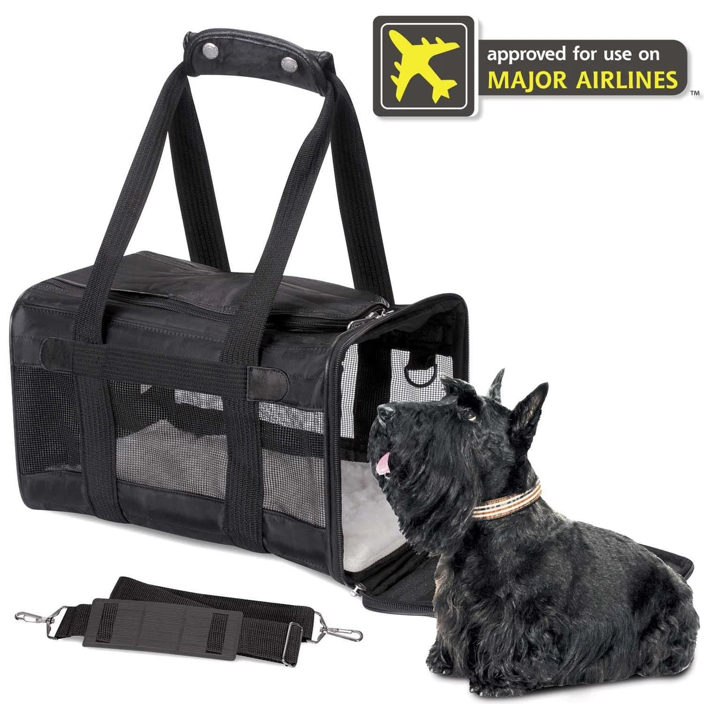 Black Durable fabric Sherpa Original Deluxe Travel Pet Carrier Airline Approved - Black Large, Good Condition condition - View 2