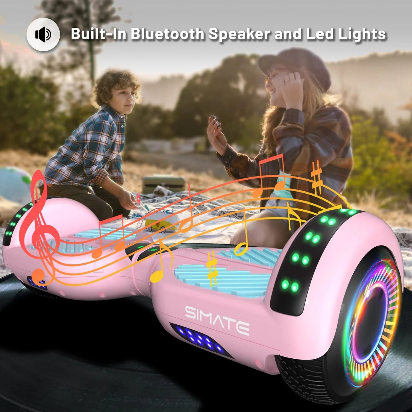 Multi-color N/A SIMATE 6.5" Hoverboard with Bluetooth & LED Lights, Self Balancing Hover Boards for Kids & Adults & Girls & Boys, Perfect Gift for All Ages, As Is condition - View 4
