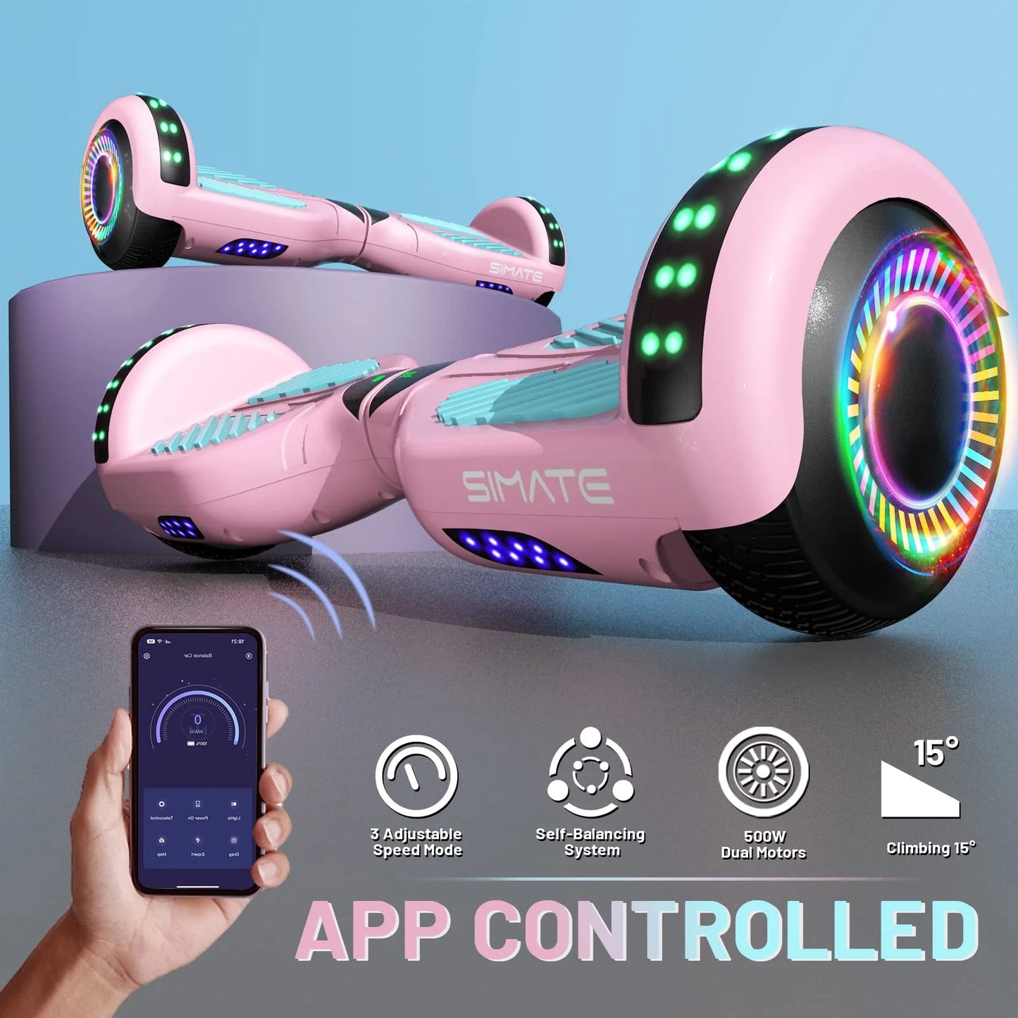 Multi-color N/A SIMATE 6.5" Hoverboard with Bluetooth & LED Lights, Self Balancing Hover Boards for Kids & Adults & Girls & Boys, Perfect Gift for All Ages, As Is condition - View 5