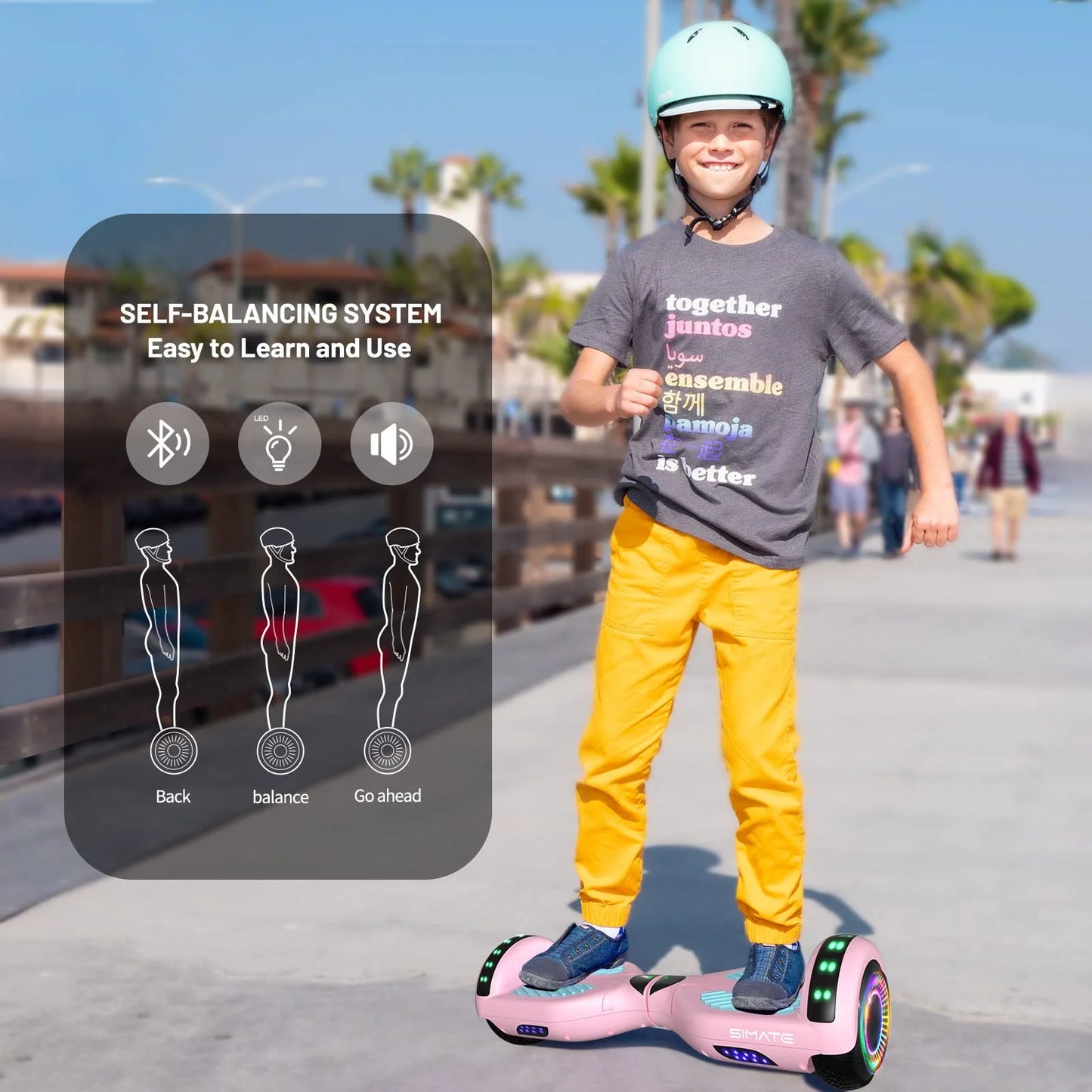 Multi-color N/A SIMATE 6.5" Hoverboard with Bluetooth & LED Lights, Self Balancing Hover Boards for Kids & Adults & Girls & Boys, Perfect Gift for All Ages, As Is condition - View 7