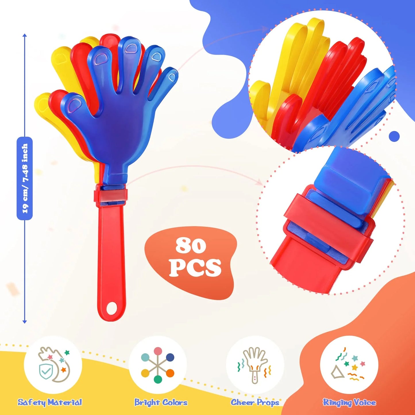 Assorted Plastic Sratte 80 Pcs 7.5 Inch Hand Clappers Noisemakers Bulk Clappers Noisemakers Party Favors Mini Hand Soundboard Plastic Noise Makers for Sporting Events Fiesta Birthday Game Rewards Cheers Supplies, Good Condition condition - View 3