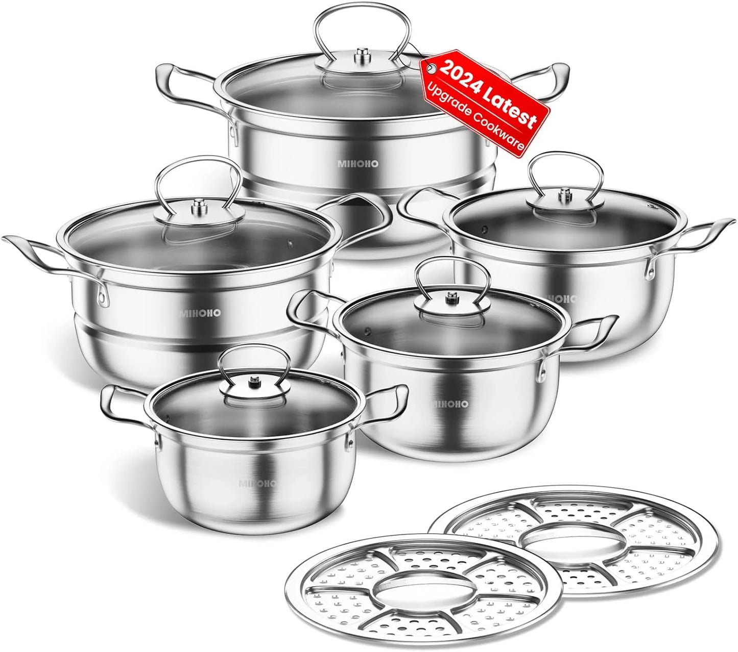 Silver Stainless Steel Stainless Steel Cookware Set, 12 Piece Kitchen Induction Cookware Set, Good Condition condition - View 1