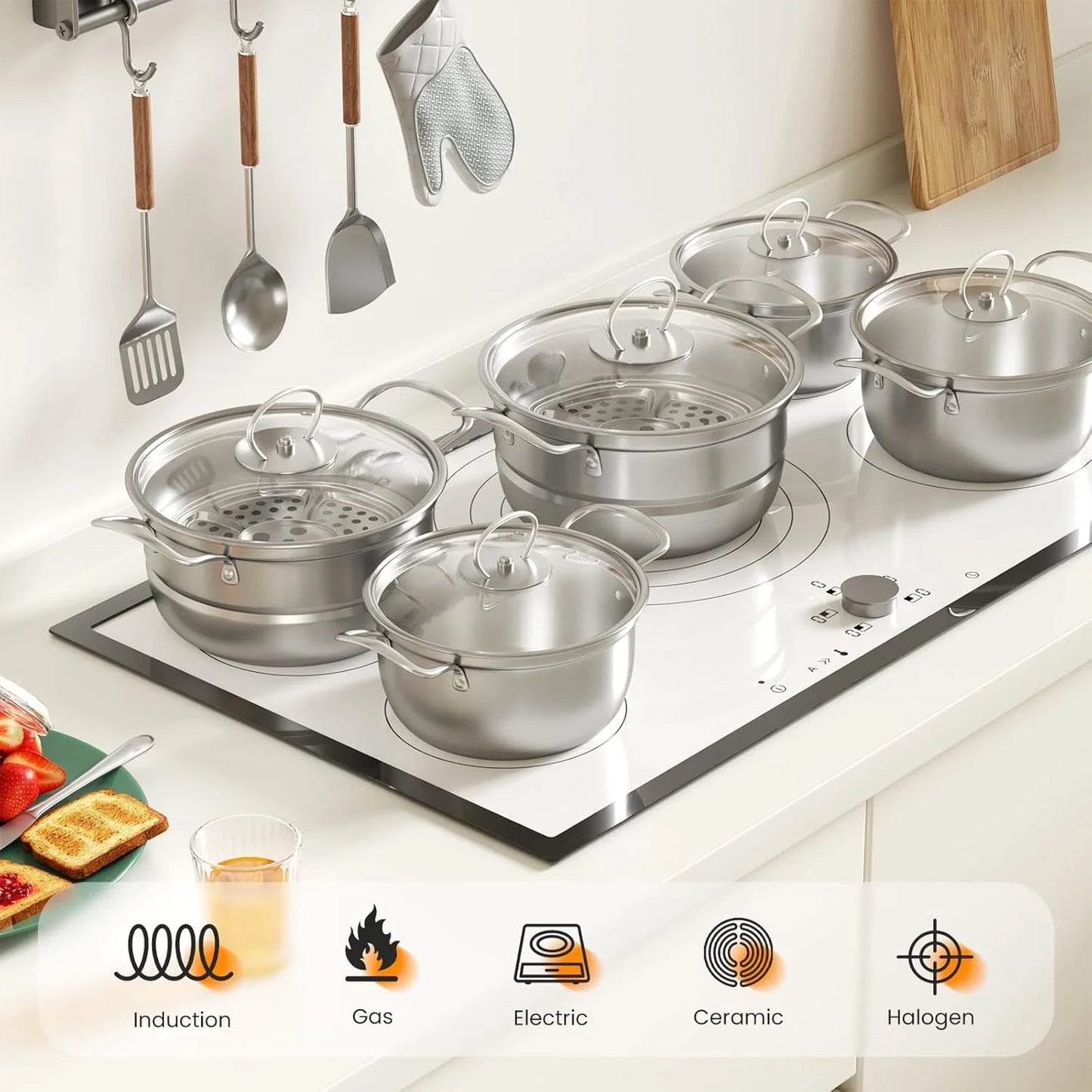 Silver Stainless Steel Stainless Steel Cookware Set, 12 Piece Kitchen Induction Cookware Set, Good Condition condition - View 5