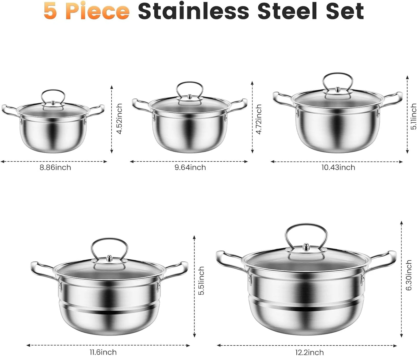 Silver Stainless Steel Stainless Steel Cookware Set, 12 Piece Kitchen Induction Cookware Set, Good Condition condition - View 6