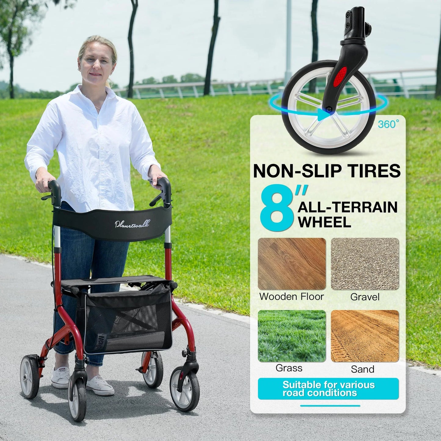 Super Lightweight Rollator Walker for Seniors - Red - View 5