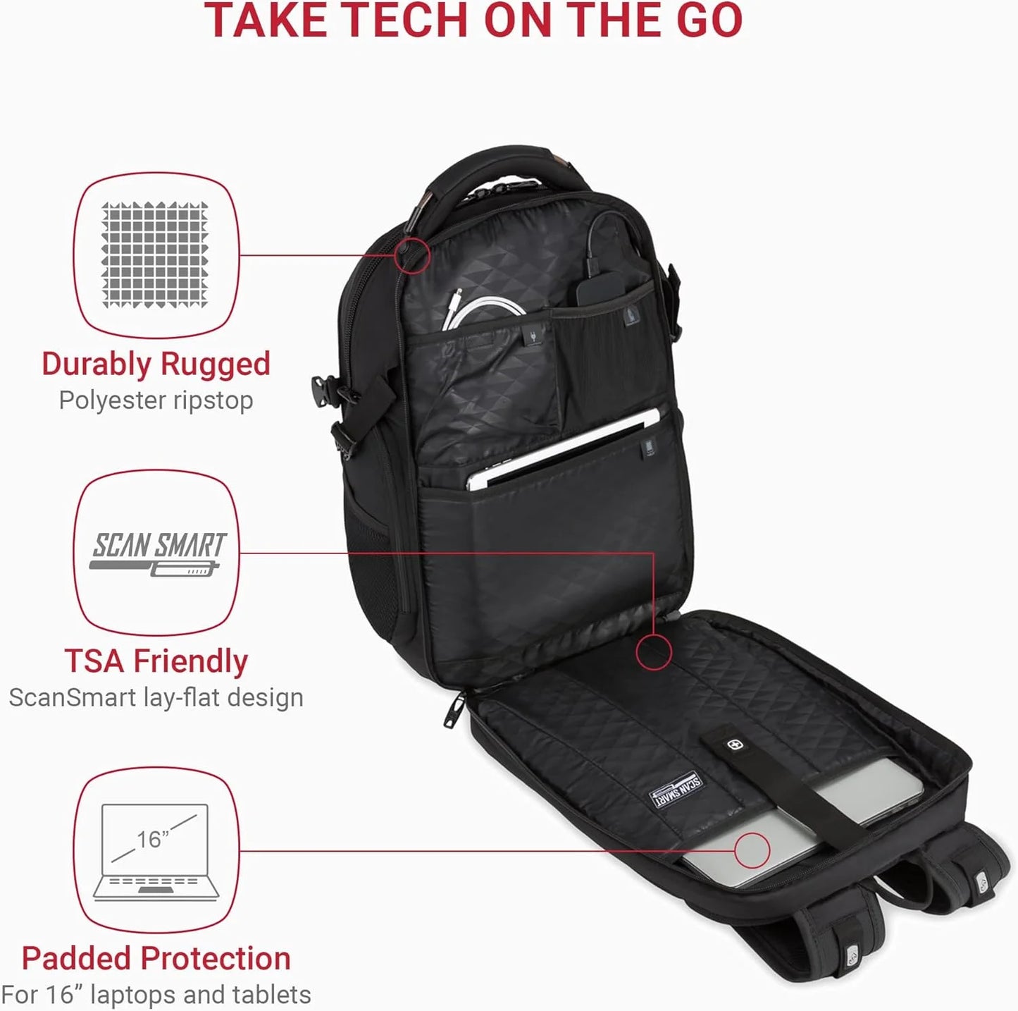 Black Stealth Durable materials SwissGear ScanSmart Laptop Bag, Black Stealth, Fits 15-Inch Notebook, Brand New condition - View 5