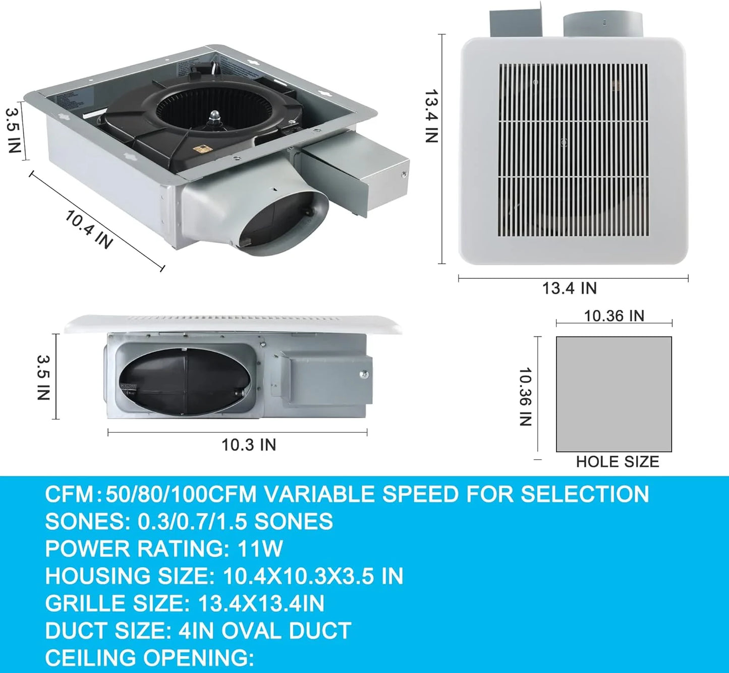White Tech Drive Bathroom fan 50-80-100 CFM DC Energy-Saving Motor,Very Quiet Ventilation and Exhaust Fan, Ceiling or Wall Mounted Fan, CFM Adjustable,White, Good Condition condition - View 4