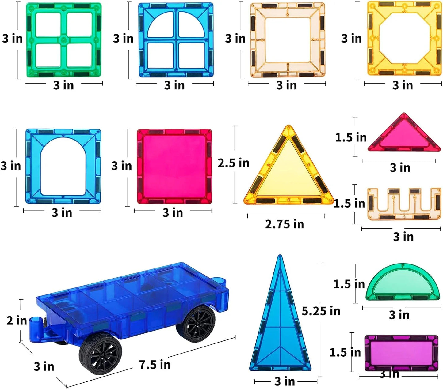 Various Plastic and magnet TEMI Magnet Tiles, 80 PCS Magnet Building Toy, Magnets Building Set, Learning and Education Toys Christmas Toy Gifts for Ages 3 4 5 6 7 8+ Year Old Toddler Kids Boys and Girls, Brand New condition - View 4