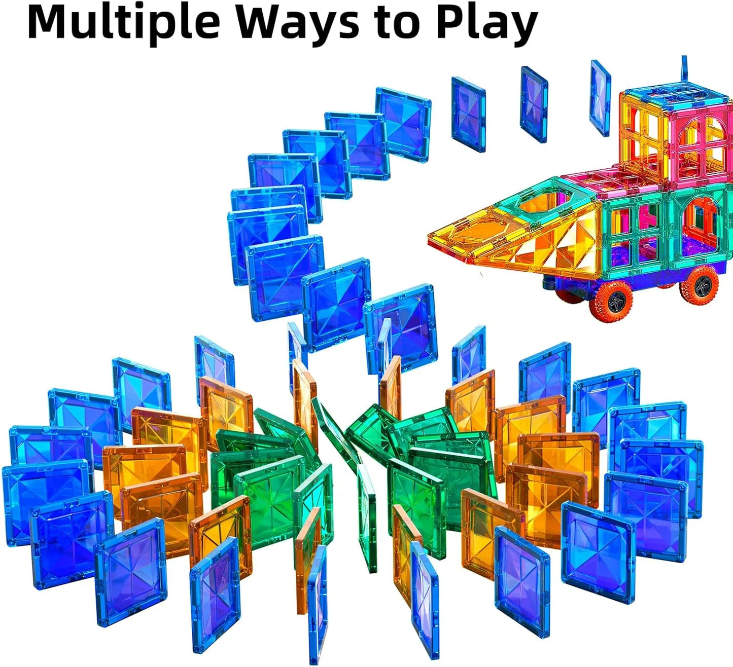 Various Plastic and magnet TEMI Magnet Tiles, 80 PCS Magnet Building Toy, Magnets Building Set, Learning and Education Toys Christmas Toy Gifts for Ages 3 4 5 6 7 8+ Year Old Toddler Kids Boys and Girls, Brand New condition - View 5