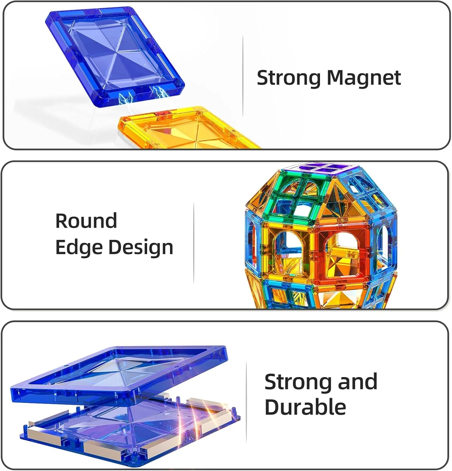 Various Plastic and magnet TEMI Magnet Tiles, 80 PCS Magnet Building Toy, Magnets Building Set, Learning and Education Toys Christmas Toy Gifts for Ages 3 4 5 6 7 8+ Year Old Toddler Kids Boys and Girls, Brand New condition - View 8