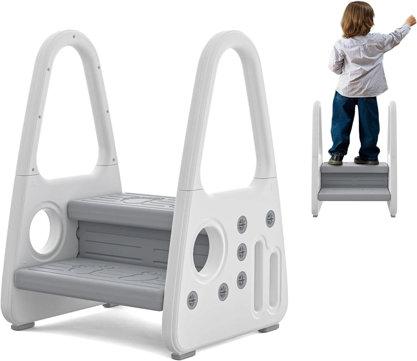 N/A Plastic Toddler Step Stool for Kitchen Counter Bathroom Sink Toilet Potty Training Children Step Ladder Step Stool for Kids with Safety Handles (Two Floor), Good Condition condition - View 1