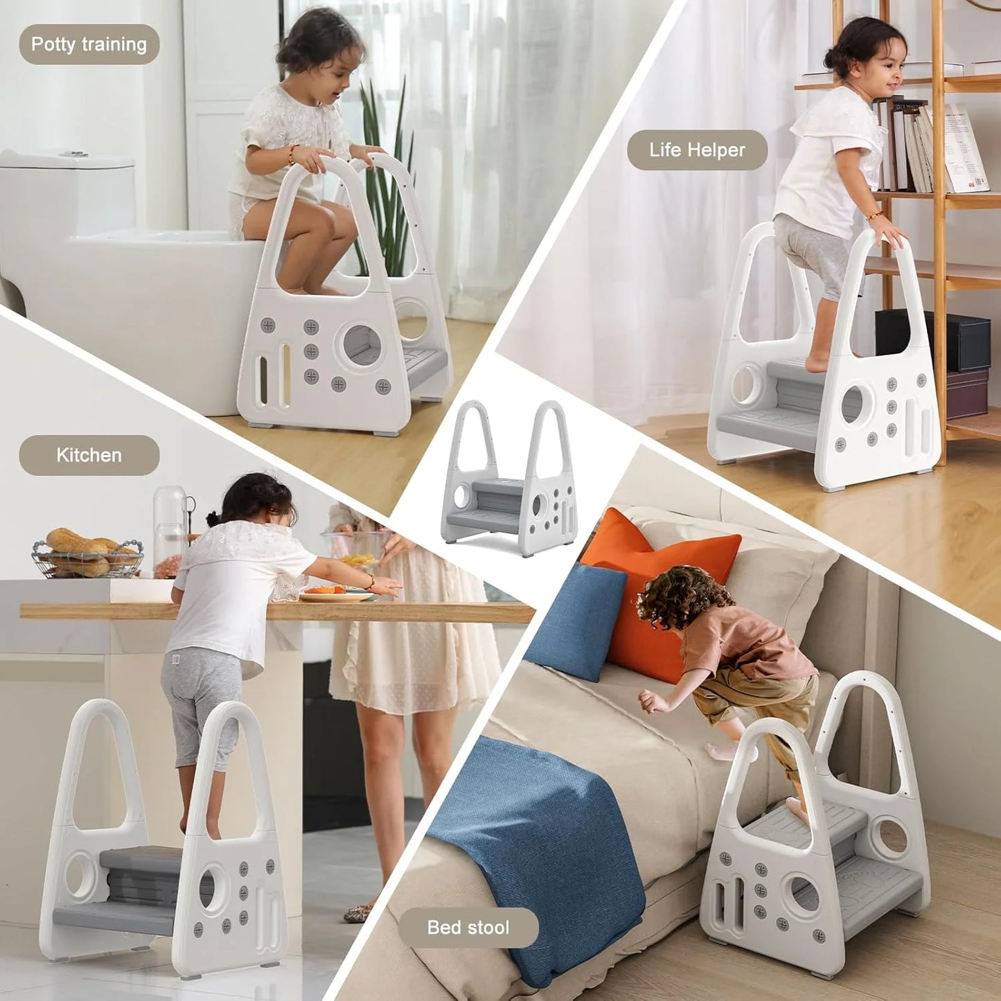 N/A Plastic Toddler Step Stool for Kitchen Counter Bathroom Sink Toilet Potty Training Children Step Ladder Step Stool for Kids with Safety Handles (Two Floor), Good Condition condition - View 5