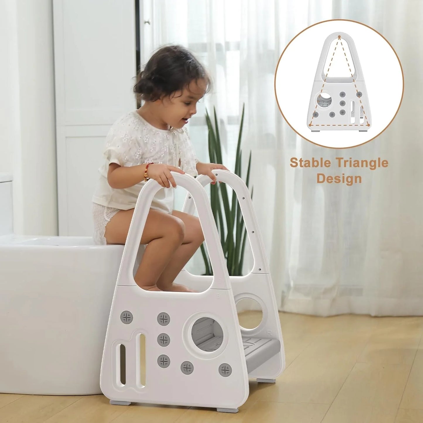 N/A Plastic Toddler Step Stool for Kitchen Counter Bathroom Sink Toilet Potty Training Children Step Ladder Step Stool for Kids with Safety Handles (Two Floor), Good Condition condition - View 7