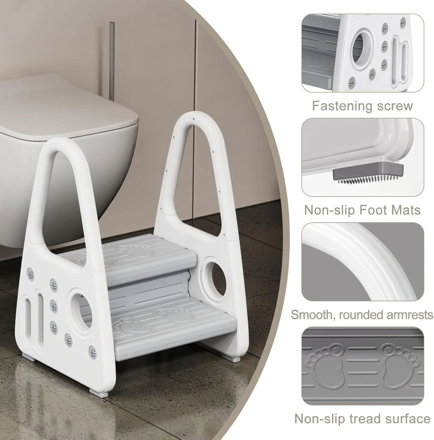 N/A Plastic Toddler Step Stool for Kitchen Counter Bathroom Sink Toilet Potty Training Children Step Ladder Step Stool for Kids with Safety Handles (Two Floor), Good Condition condition - View 9