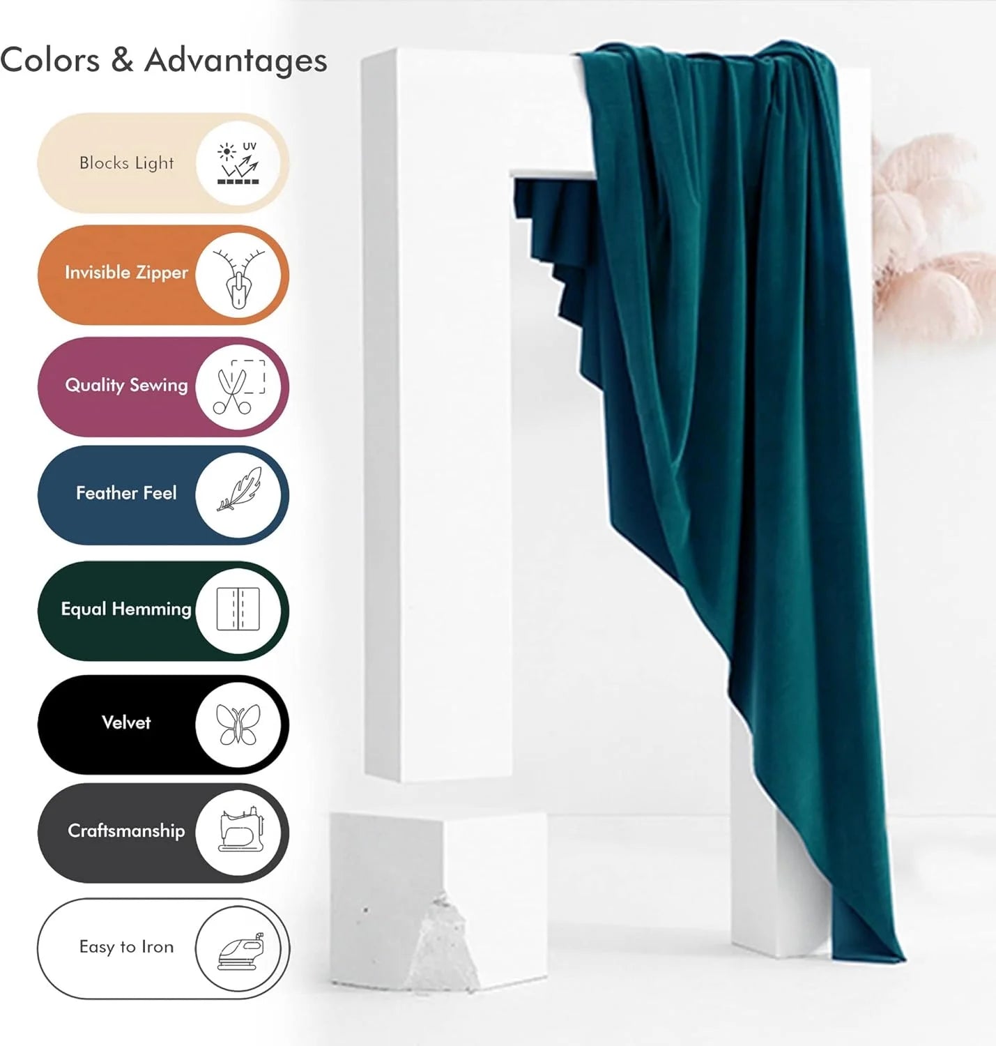 Teal Velvet Twin Six Blackout Velvet Curtains 2 Panels Set with 2 Pillow Cases, Block Light Thermal Insulated Super Luxury Velour Rod Pocket Drapes for Bedroom Living Room (Teal, 42 x 63 inch), Brand New condition - View 6
