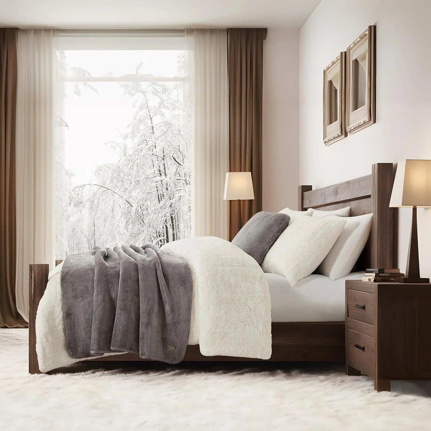 Light Fawn Throw Brown Plush Flannel UGG 18964 Whitecap Plush Flannel Oversized Reversible Fleece Throw Blanket Comfortable Lightweight Decor Hotel Style Luxurious Machine Easy Care Washable Blankets, 50 x 70-Inch, Light Fawn Throw Brown, Good Condition condition - View 8