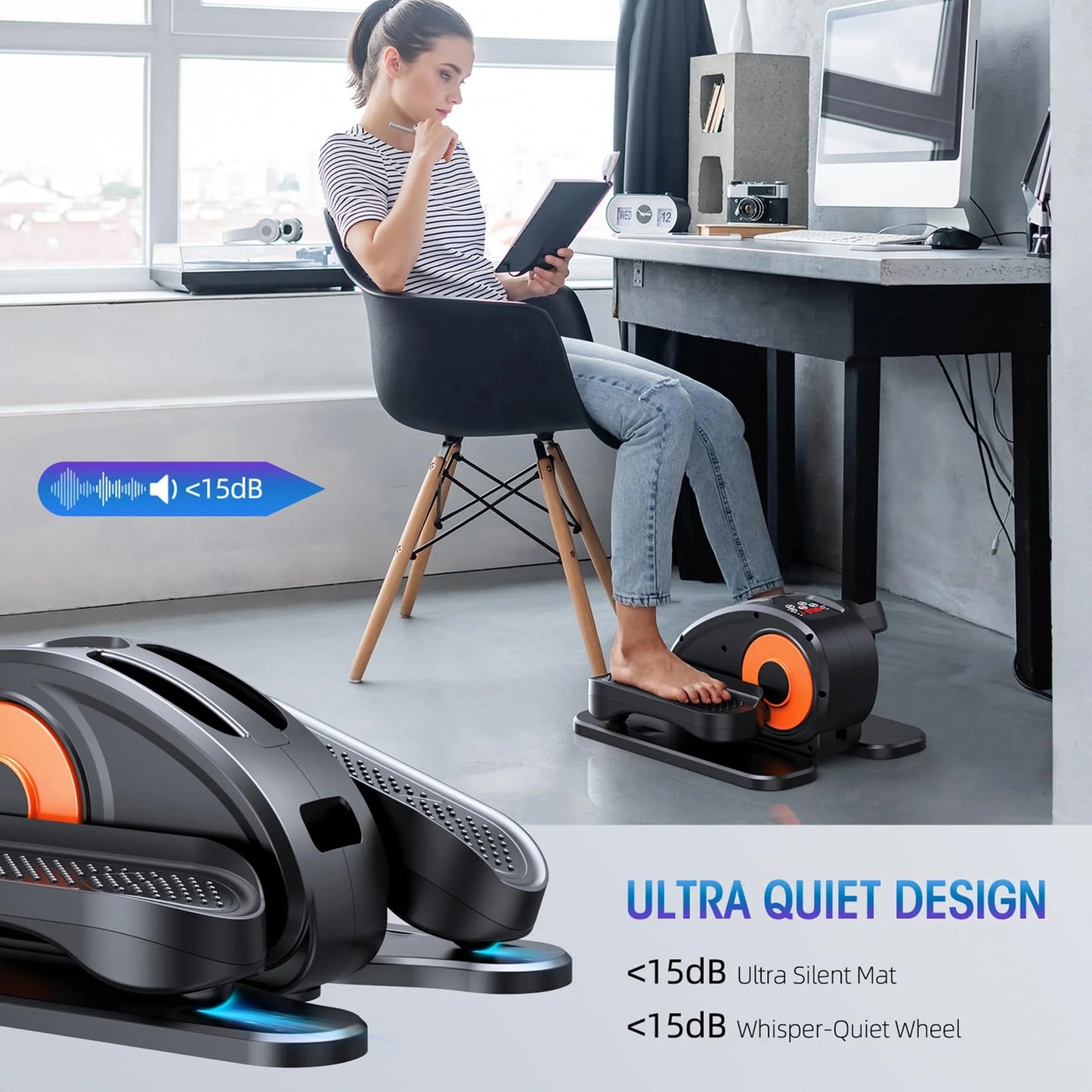 Black Plastic, Metal Under Desk Elliptical Machine, Ellipse Leg Exerciser for Seniors Fully Assembled, Quiet & Portable Electric Seated Pedal Exerciser with Remote Control & 12 Adjustable Speeds, Good Condition condition - View 4