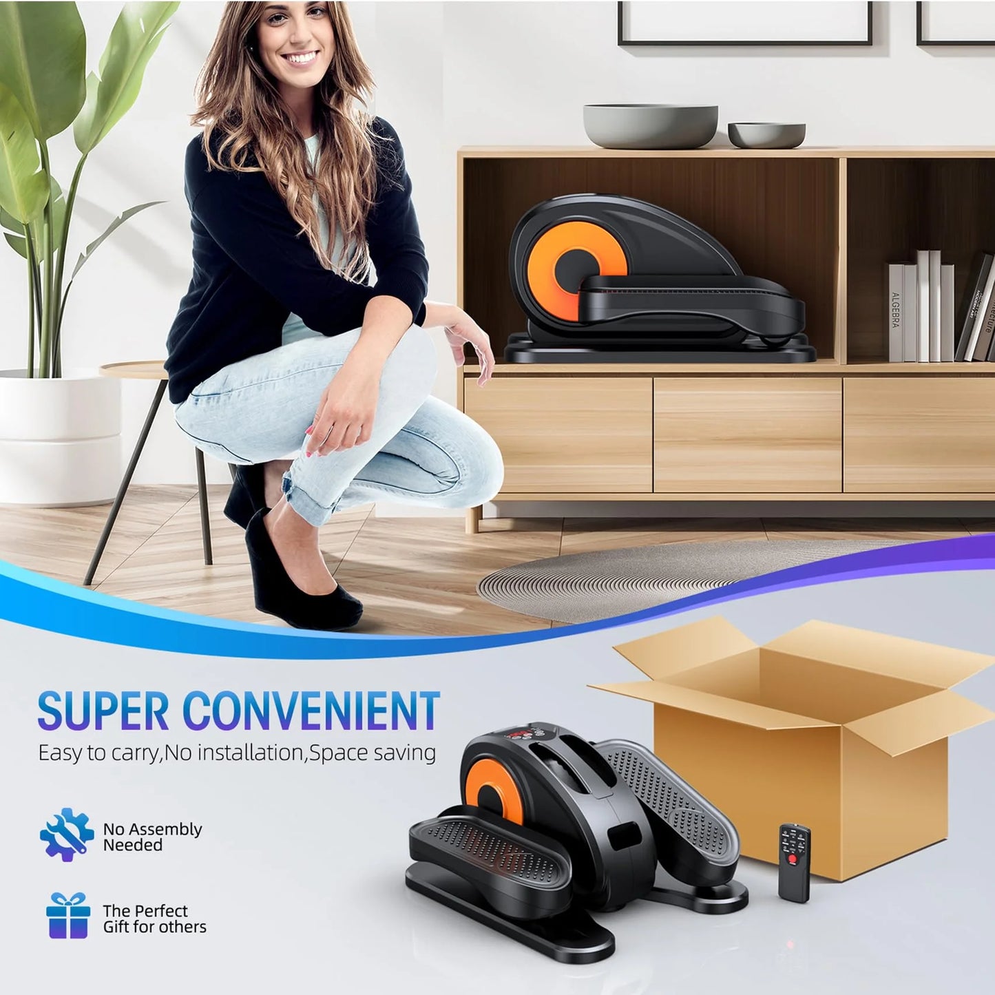 Black Plastic, Metal Under Desk Elliptical Machine, Ellipse Leg Exerciser for Seniors Fully Assembled, Quiet & Portable Electric Seated Pedal Exerciser with Remote Control & 12 Adjustable Speeds, Good Condition condition - View 8