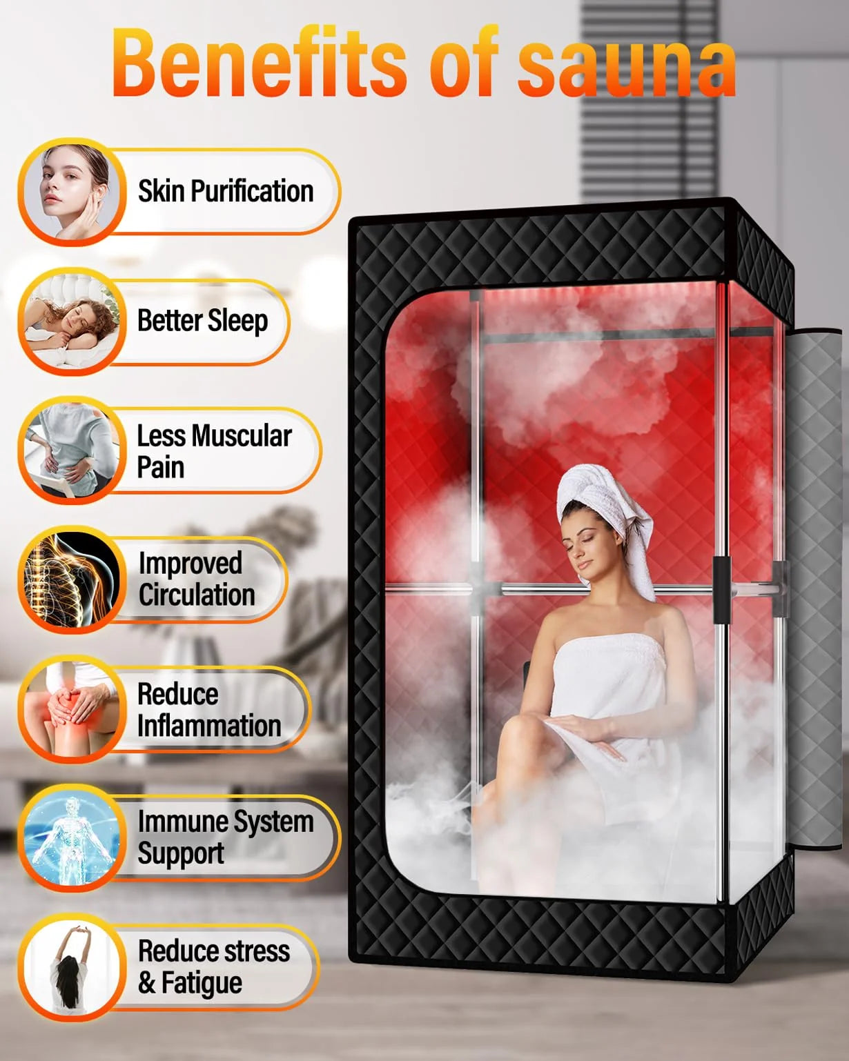 Black Fabric Upgraded Infrared Sauna Box for Relaxation,Detoxification,Portable Steam Sauna for Home with XL Steamer,Folding Chair,Multiple Layered Full Body Sauna Tent for Spa,Indoor,Outdoor,Gym-Black, As Is condition - View 5