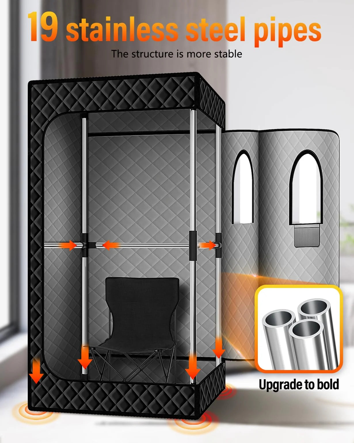 Black Fabric Upgraded Infrared Sauna Box for Relaxation,Detoxification,Portable Steam Sauna for Home with XL Steamer,Folding Chair,Multiple Layered Full Body Sauna Tent for Spa,Indoor,Outdoor,Gym-Black, As Is condition - View 8