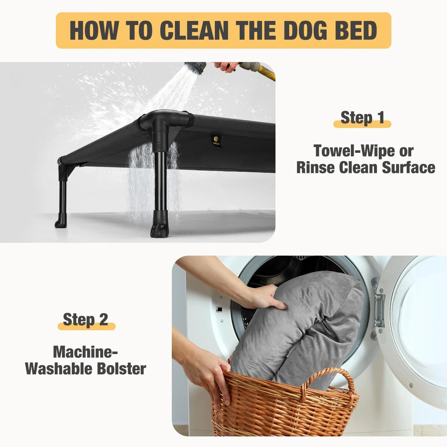 Black Mesh, Fabric Veehoo Elevated Dog Bed-Raised Cooling Outdoor Dog Cot for Large Sized Dogs Outside Off Ground with Breathable Mesh & No-Slip Feet Pet Hammock Bed with Removable Bolster-49 x 33" Black, As Is condition - View 8