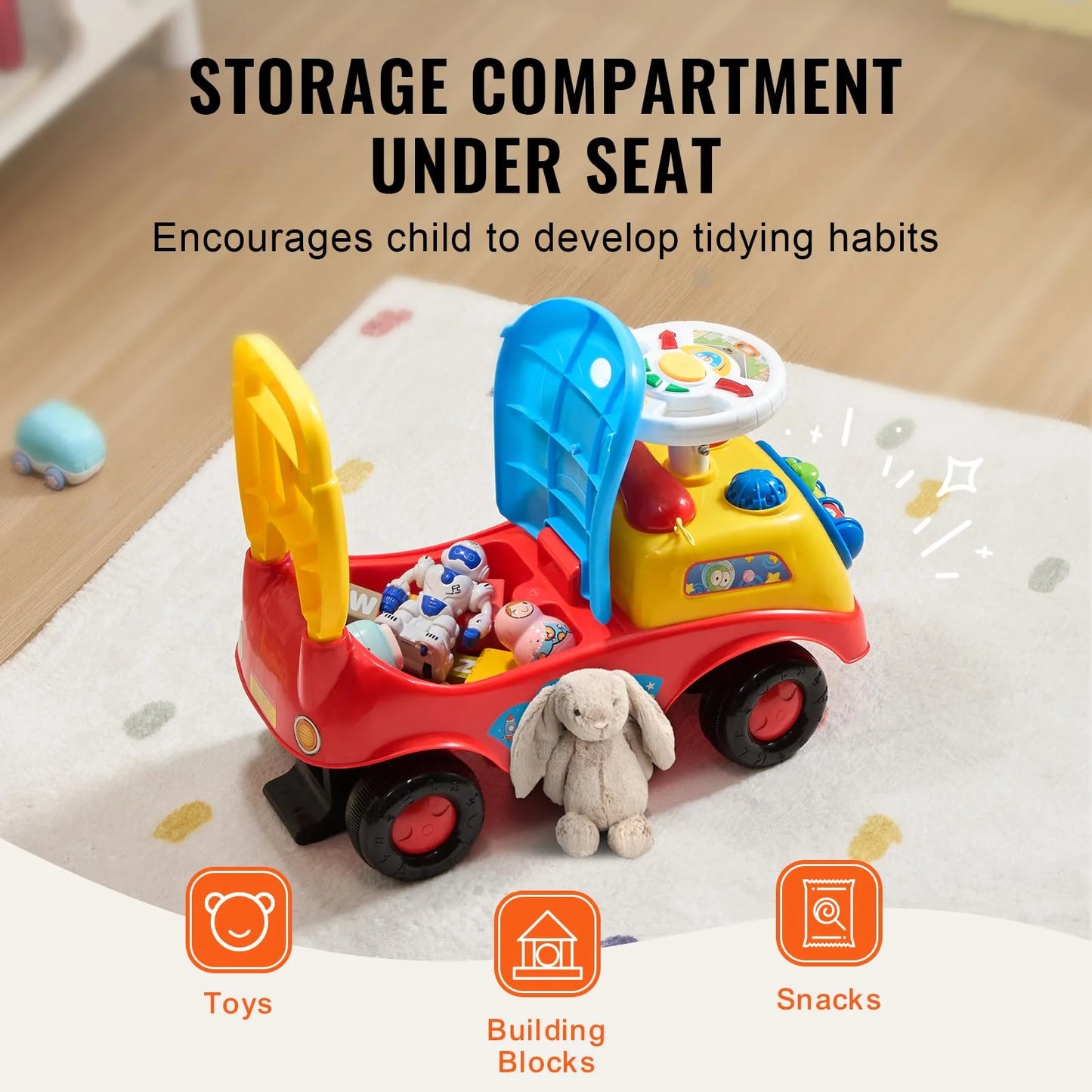 Assorted Plastic VEVOR Ride On Push Car for Toddlers, Ages 19+ Months, Ride Racer, Sit to Stand Toddler Ride On Toy, Kids Ride On Car with Music Steering, Horn & Under Seat Storage, Ride On Toy for Boys Girls, Good Condition condition - View 5