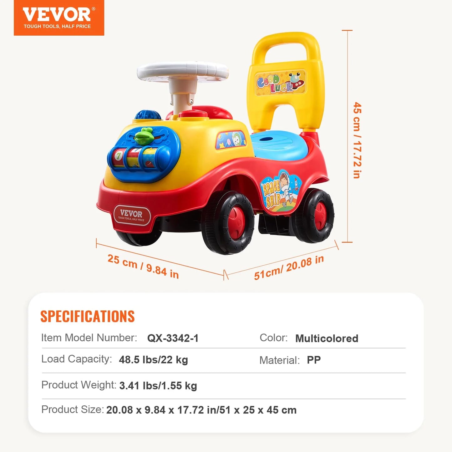 Assorted Plastic VEVOR Ride On Push Car for Toddlers, Ages 19+ Months, Ride Racer, Sit to Stand Toddler Ride On Toy, Kids Ride On Car with Music Steering, Horn & Under Seat Storage, Ride On Toy for Boys Girls, Good Condition condition - View 7