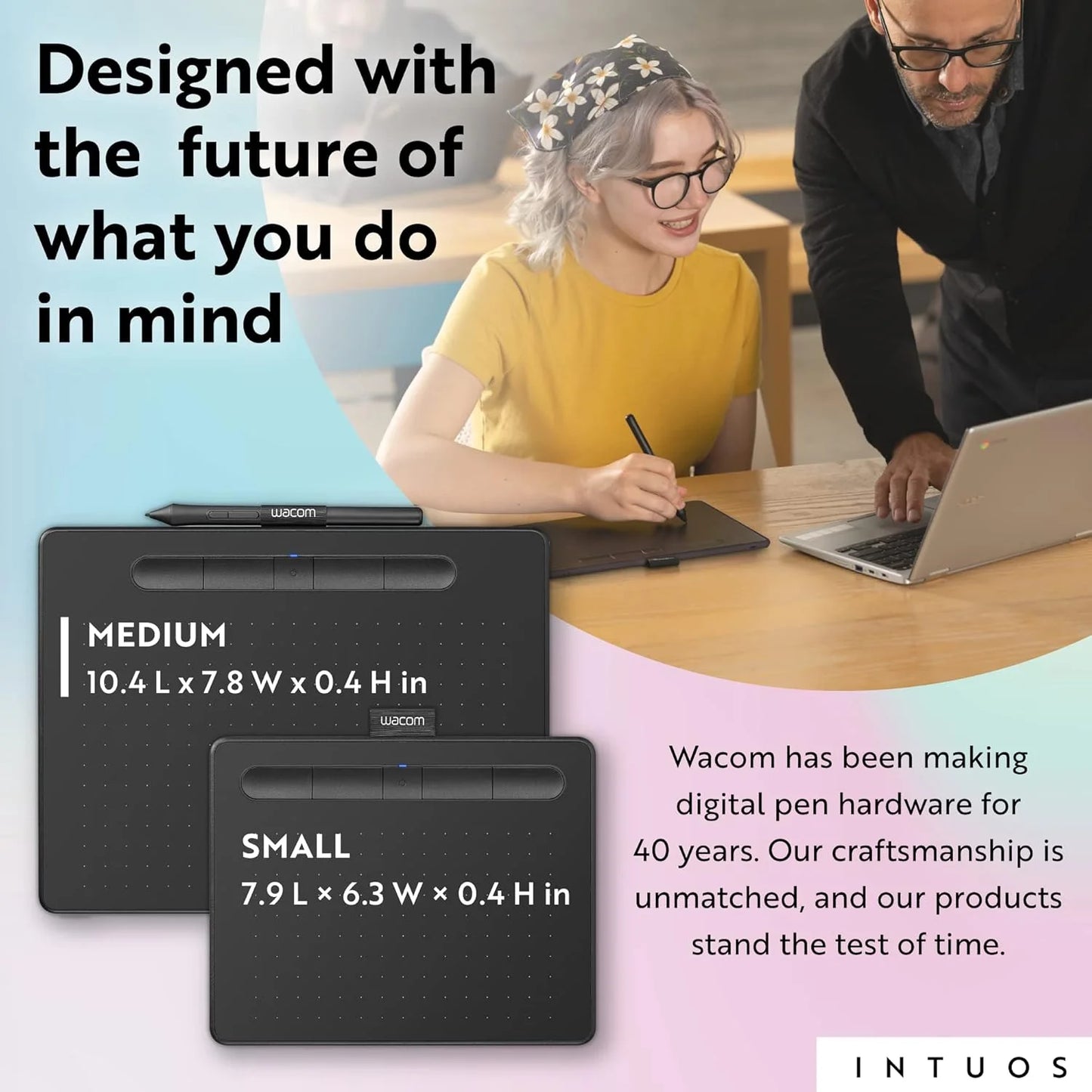Black N/A Wacom Intuos Medium Bluetooth Graphics Drawing Tablet, Portable for Teachers, Students and Creators, 4 Customizable ExpressKeys, Compatible with Chromebook Mac OS Android and Windows - Black Black Medium Bluetooth, Brand New condition - View 10