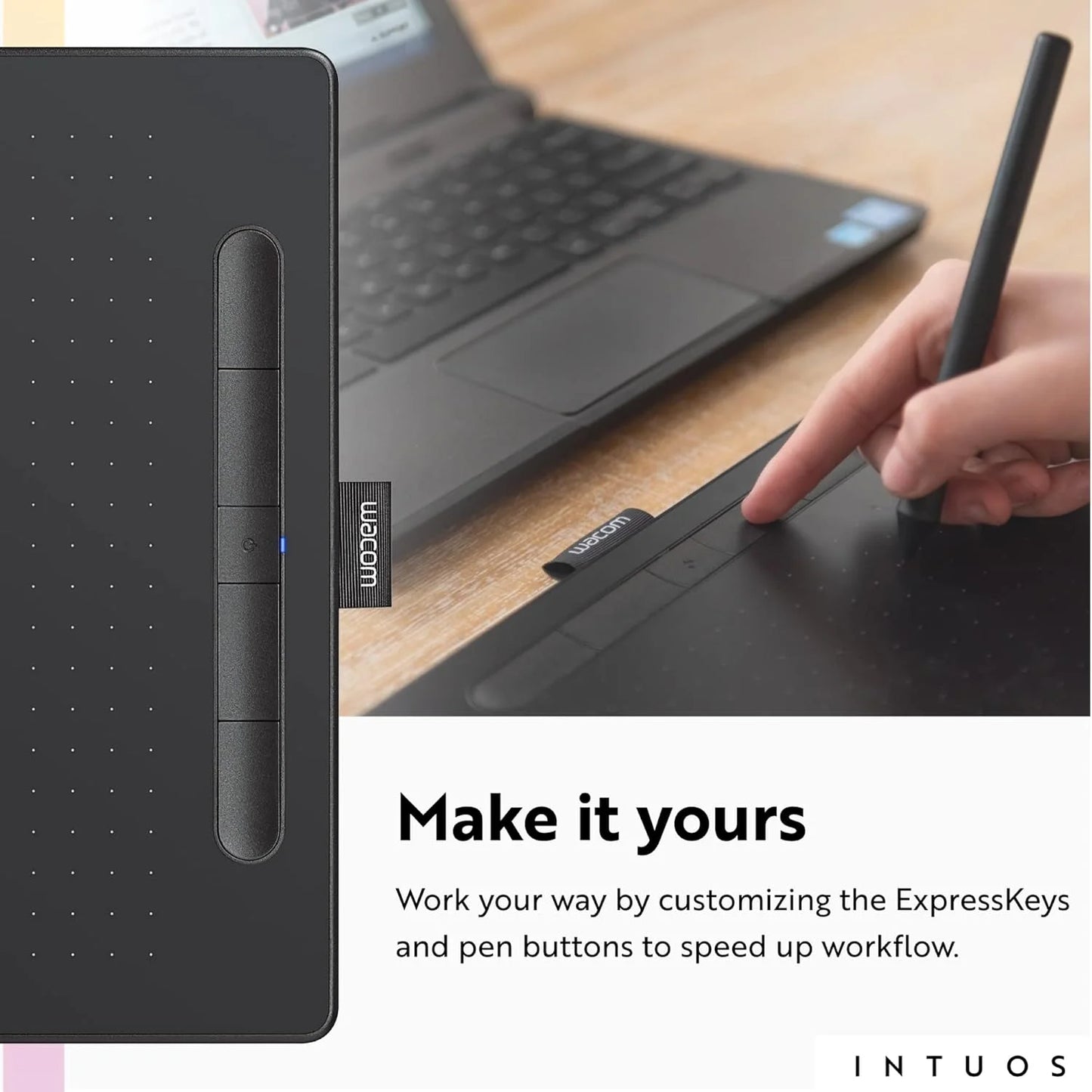Black N/A Wacom Intuos Medium Bluetooth Graphics Drawing Tablet, Portable for Teachers, Students and Creators, 4 Customizable ExpressKeys, Compatible with Chromebook Mac OS Android and Windows - Black Black Medium Bluetooth, Brand New condition - View 6