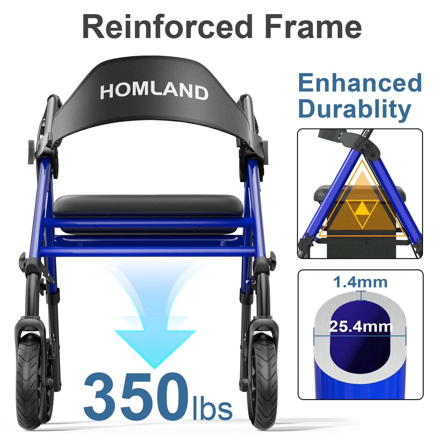 Silver Aluminum Walkers for Seniors with Seat, Foldable Rollator Walker, Reinforced Aluminum Frame, 8" Big Rubber Wheels for All Terrain, Height Adjustable Lightweight Rolling Walker, As Is condition - View 4