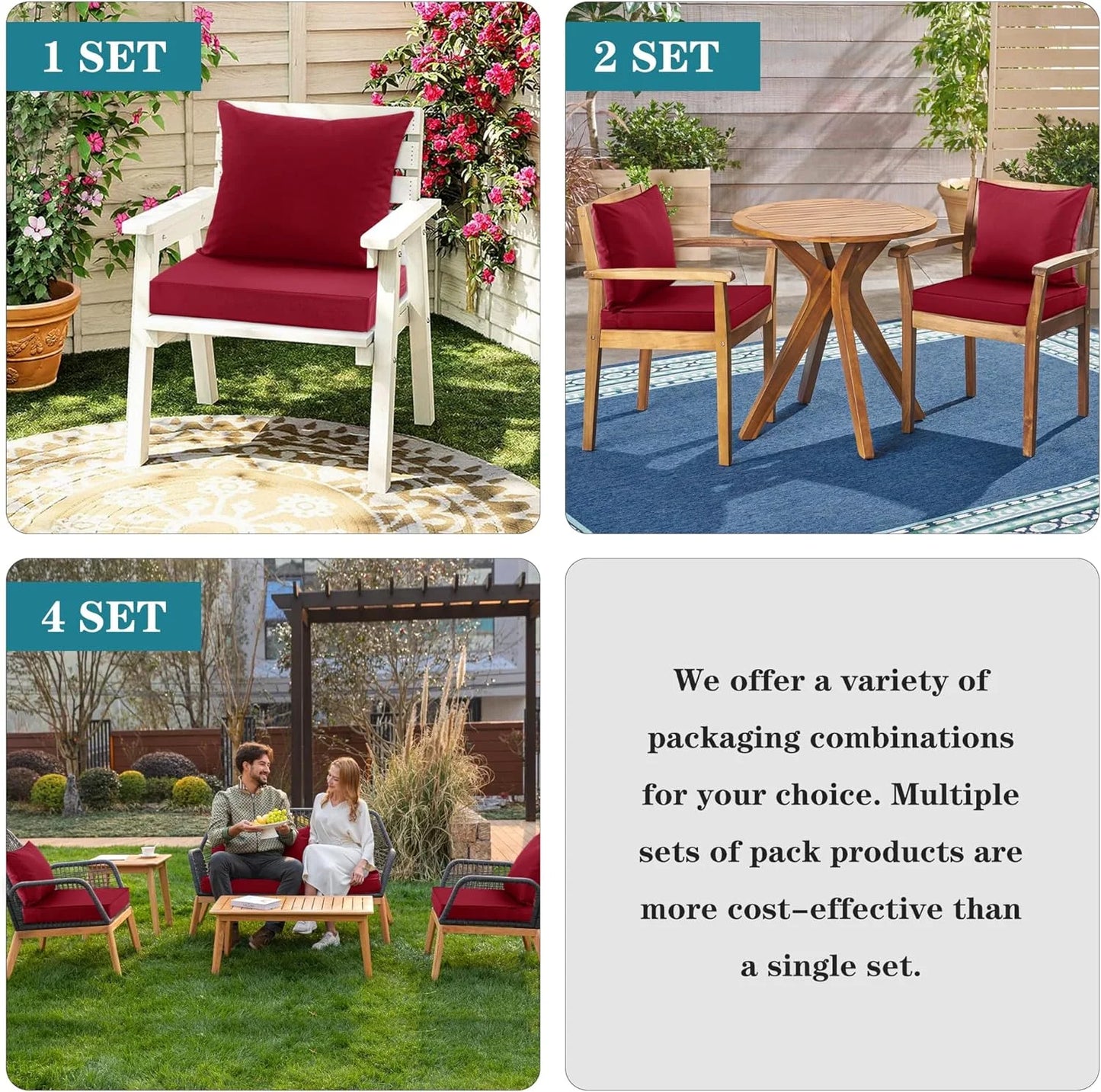 Burgundy Waterproof fabric Waterproof Outdoor Chair Cushion Set, Fade and Tear Resistant Patio Furniture Cushions with Removeable Covers, 19x19 Inch, Burgundy, Set of 4, Good Condition condition - View 10