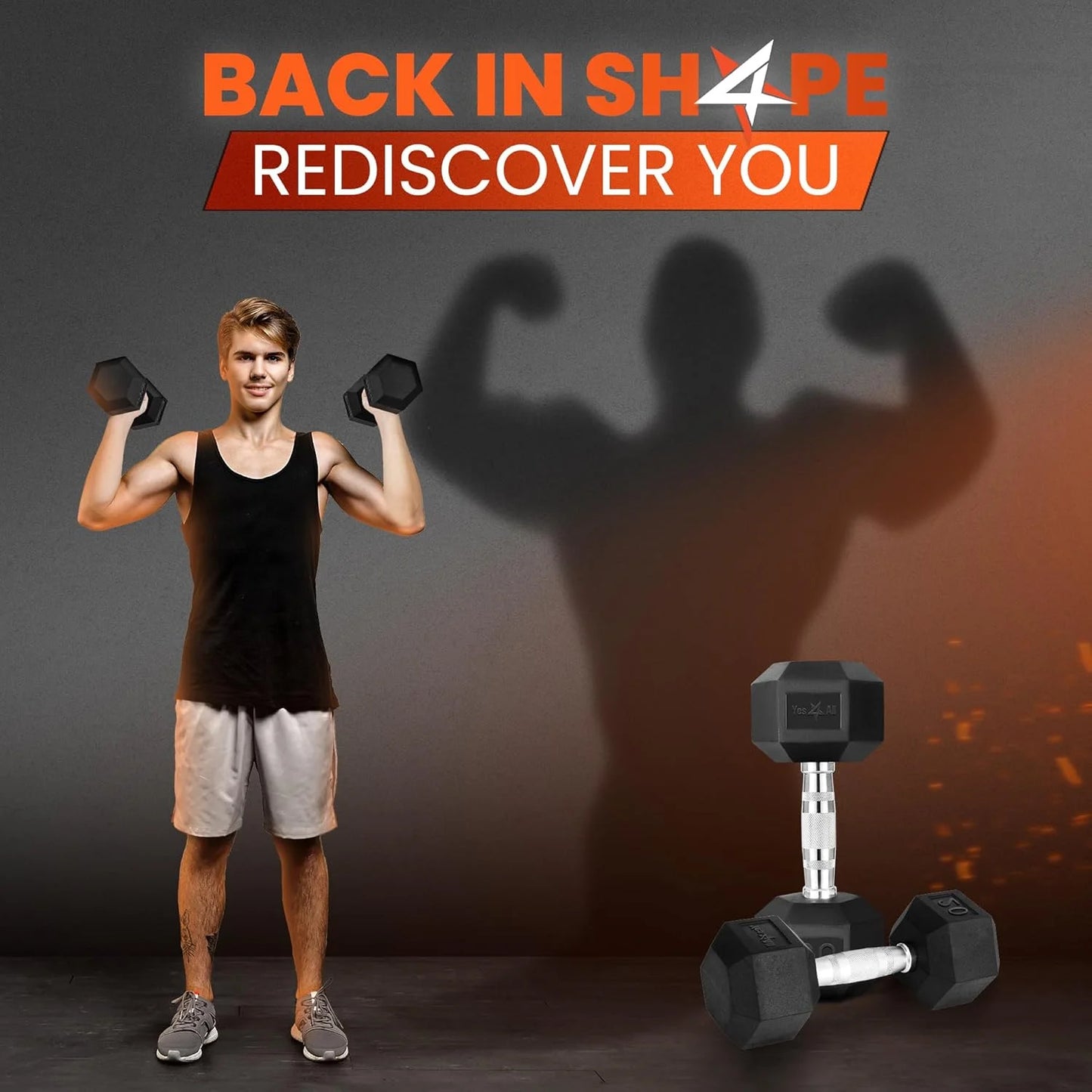 Yes4All Chrome Grip Encased Hex Dumbbells - View 7