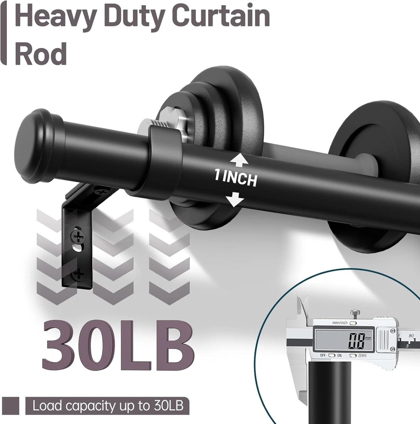Black Metal Zeerobee Curtain Rods for Windows 32 to 168, 1 Inch Black Heavy Duty Adjustable Drapery Rods, Modern Indoor/Outdoor Curtain Pole for Bedroom, Living Room, Patio, Farmhouse, 32"-168", Brand New condition - View 6