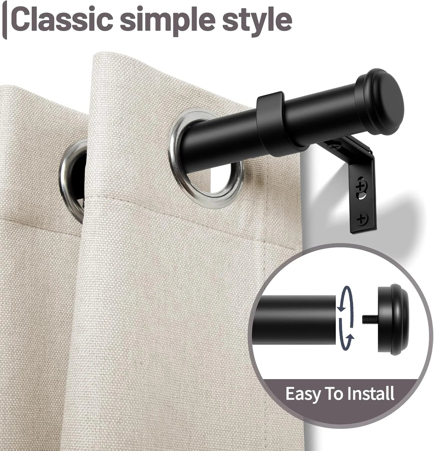 Black Metal Zeerobee Curtain Rods for Windows 32 to 168, 1 Inch Black Heavy Duty Adjustable Drapery Rods, Modern Indoor/Outdoor Curtain Pole for Bedroom, Living Room, Patio, Farmhouse, 32"-168", Brand New condition - View 7