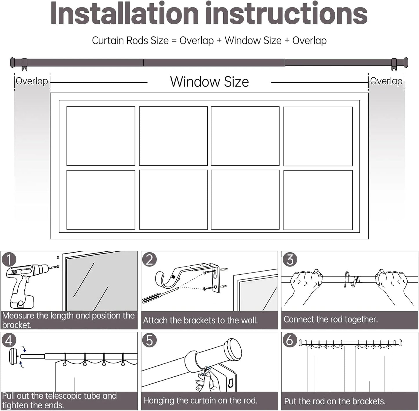 Black Metal Zeerobee Curtain Rods for Windows 32 to 168, 1 Inch Black Heavy Duty Adjustable Drapery Rods, Modern Indoor/Outdoor Curtain Pole for Bedroom, Living Room, Patio, Farmhouse, 32"-168", Brand New condition - View 9