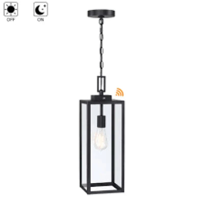1-Light Matte Black Outdoor Hanging Lantern Pendant with Dusk to Dawn