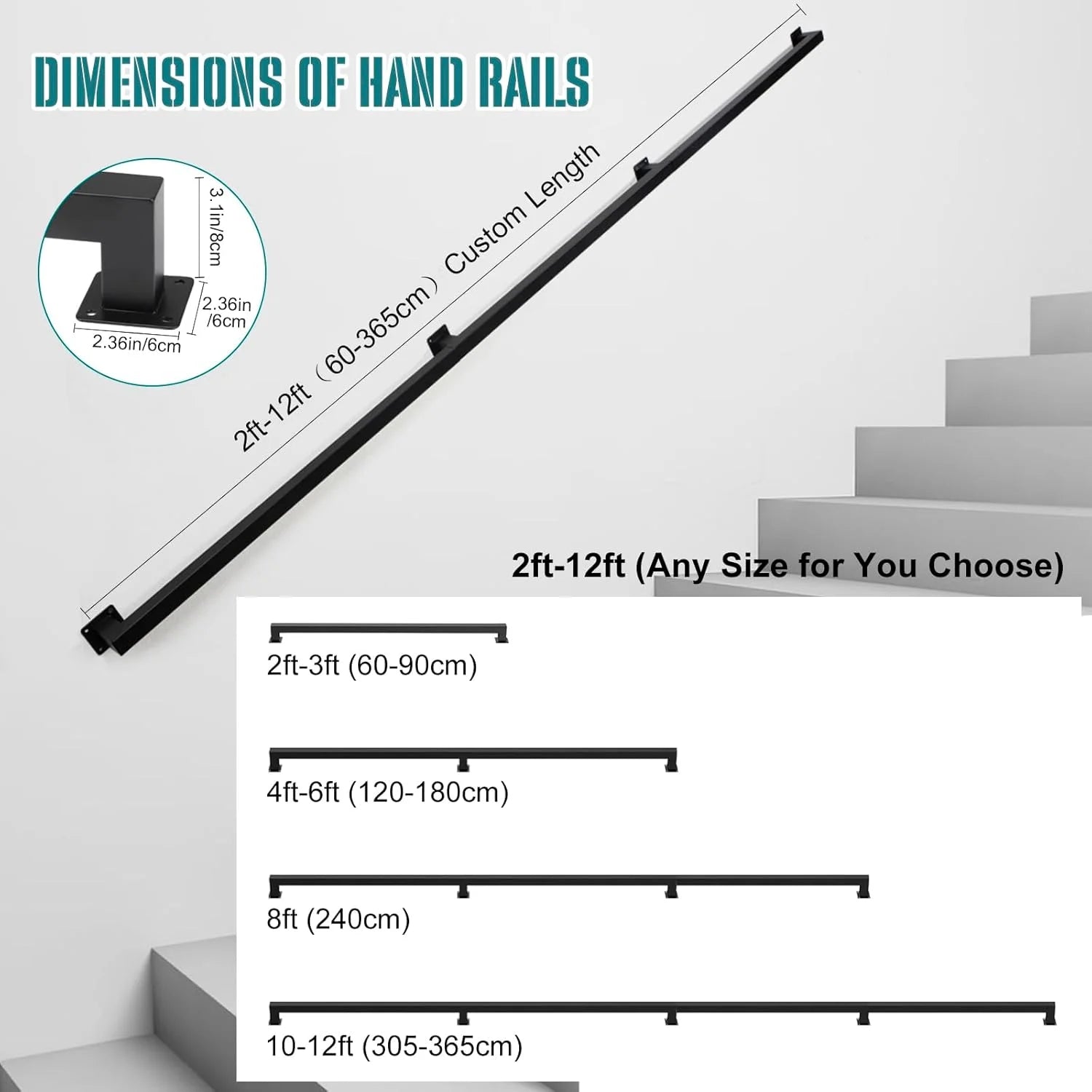 10 Feet Black Metal Handrail for Indoor Stairs - View 5