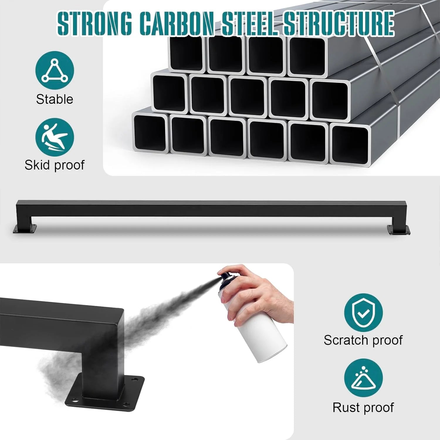 10 Feet Black Metal Handrail for Indoor Stairs - View 6
