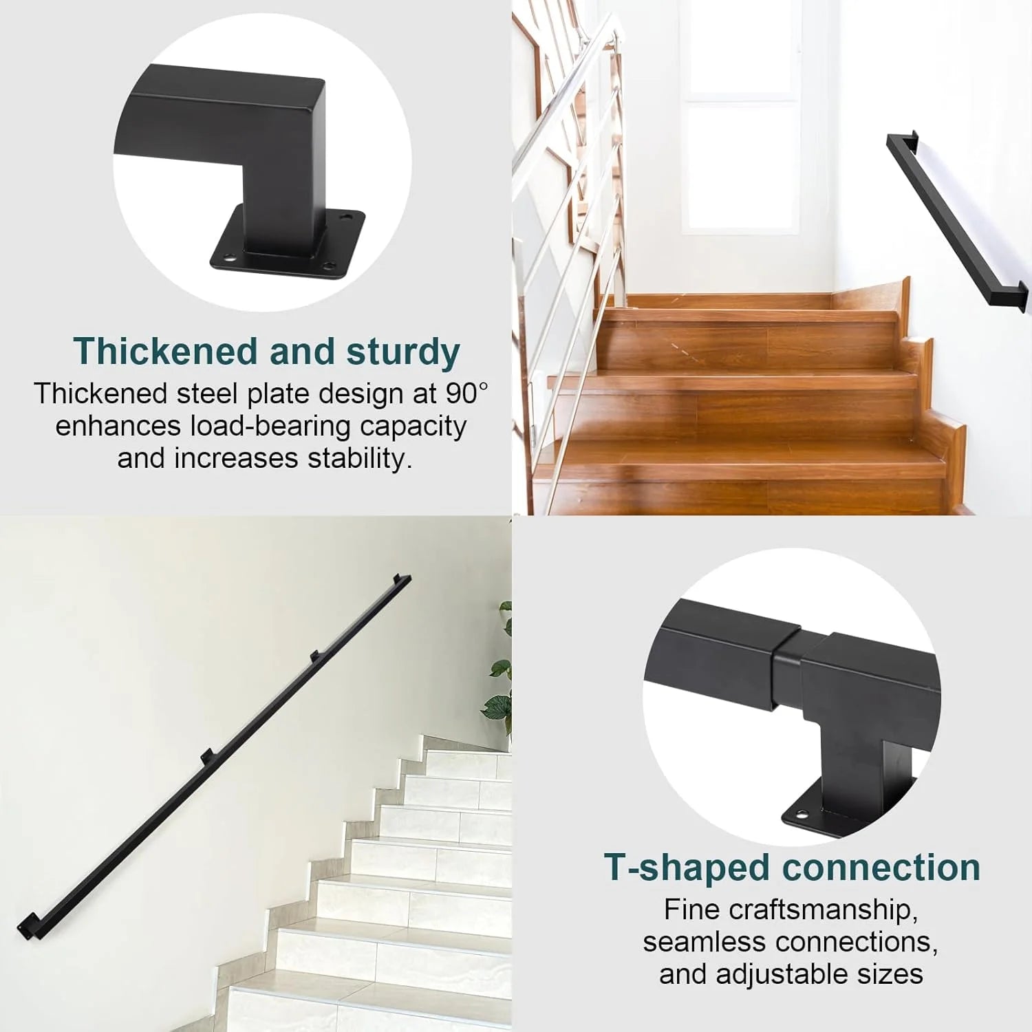 10 Feet Black Metal Handrail for Indoor Stairs - View 7