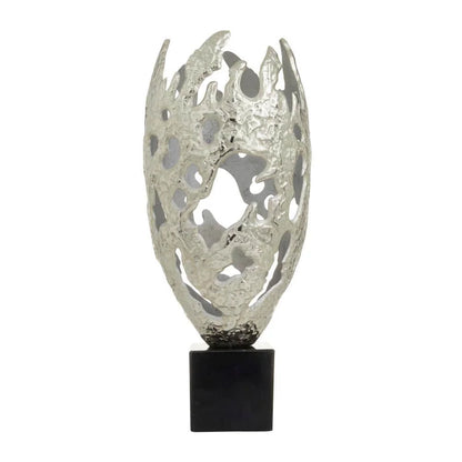 Silver Aluminum Cut-Out Abstract Sculpture with Black Base - View 1